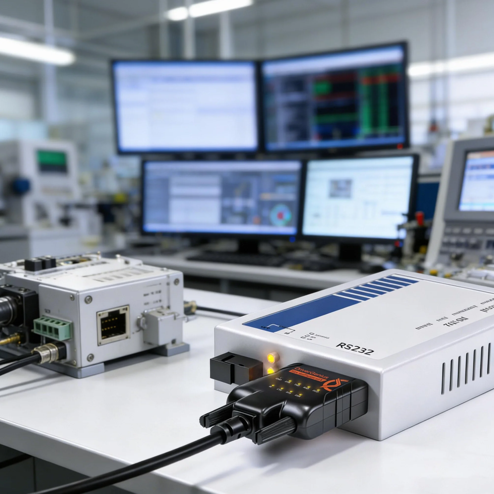 DriverGenius SerialGuardX Series | Adapter USB do RS232 FTDI Szeregowego, 9 Diod LED Monitorujących Dane - Kompatybilny z Windows 11/macOS 15/Linux, dla inżynierów i techników (RS232-ESD9C)