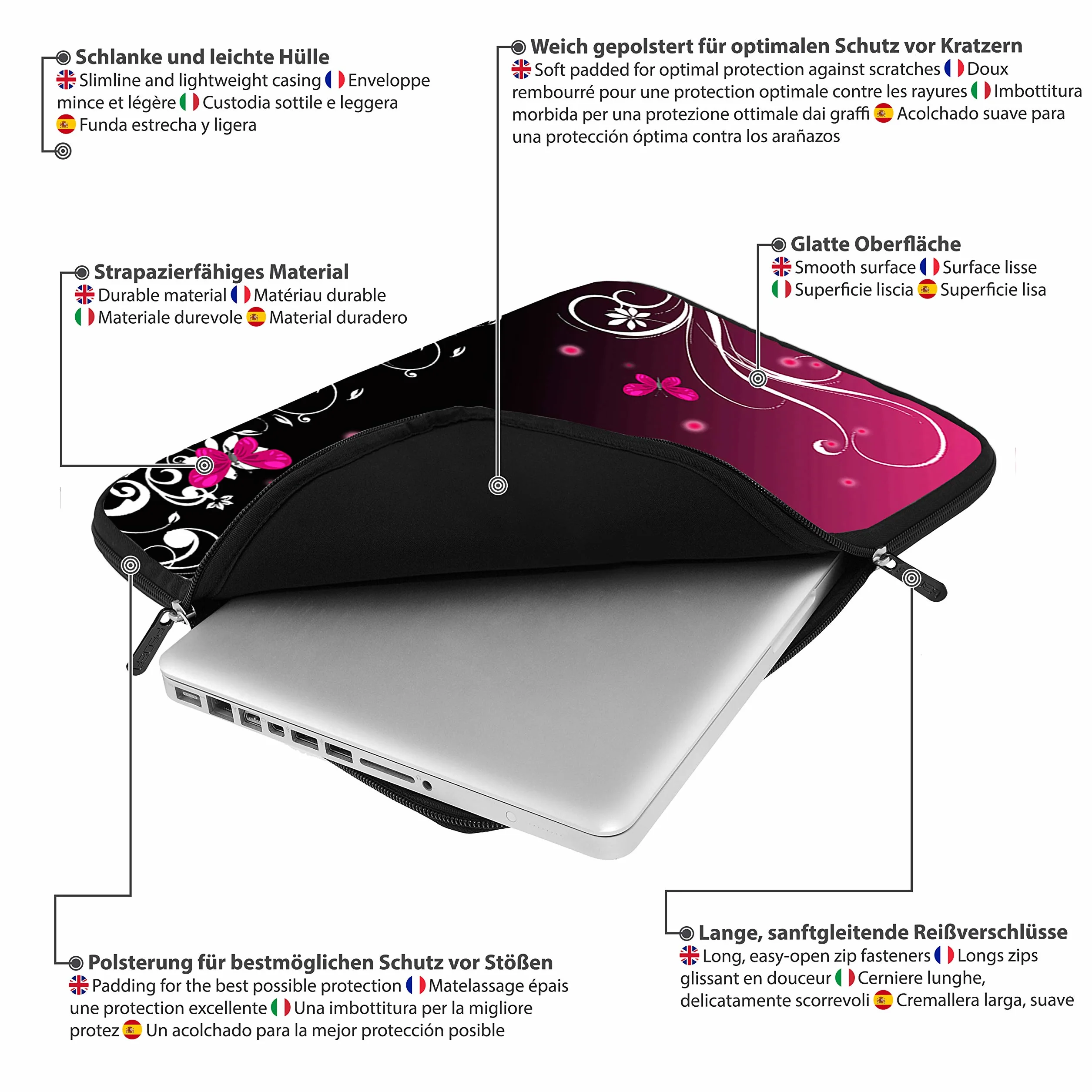 PEDEA Designerski pokrowiec ochronny na notebook do 17,3 cala (43,9 cm), motyl