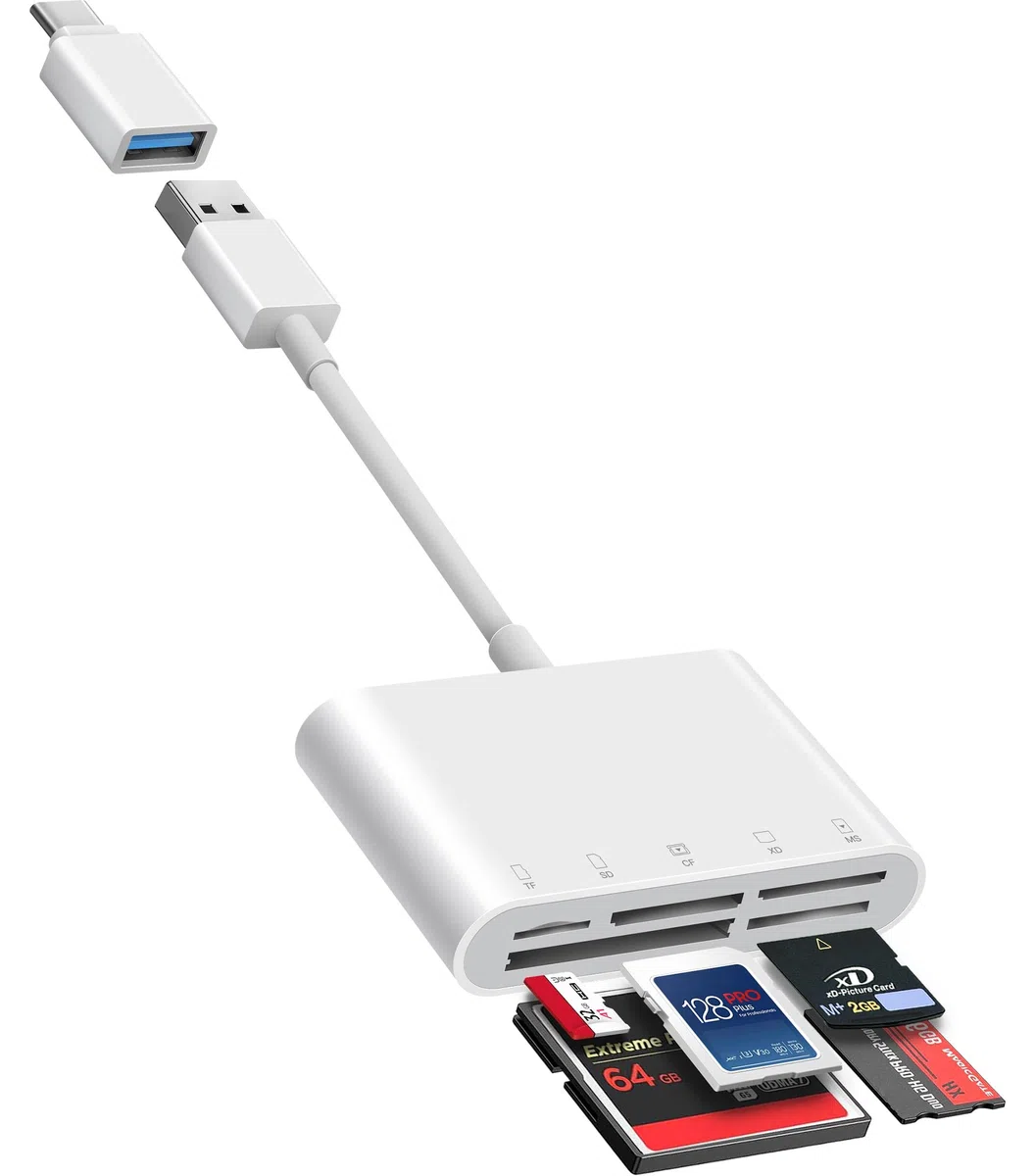 Fubiaofei Czytnik kart SD, 5 w 1 USB 3.0 USB-C podwójne złącze do SD/TF/CF/Micro SD/XD/MS czytnik kart pamięci OTG adapter kompatybilny z Windows/Mac/Linux/Android, Plug & Play