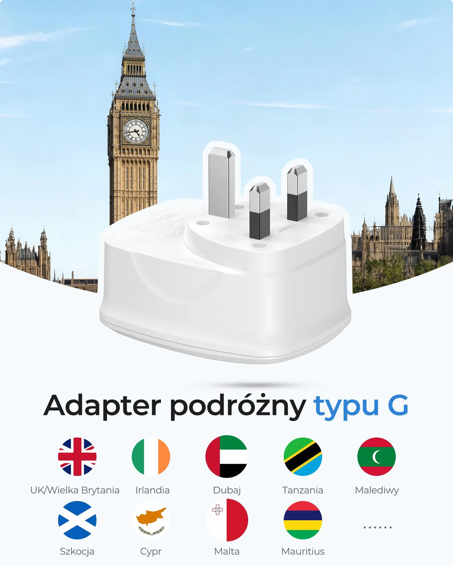 LENCENT 5-w-1 Adapter Podróżny UK Adapter, Typu-G Wtyczka Podróżna Adapter z 3 USB-A, 1 Typ C i 1 AC Schuko Adapter do Wielka Brytania, Irlandia, Dubaj, Malezja, Singapur, Hongkong ładowarka ścienna