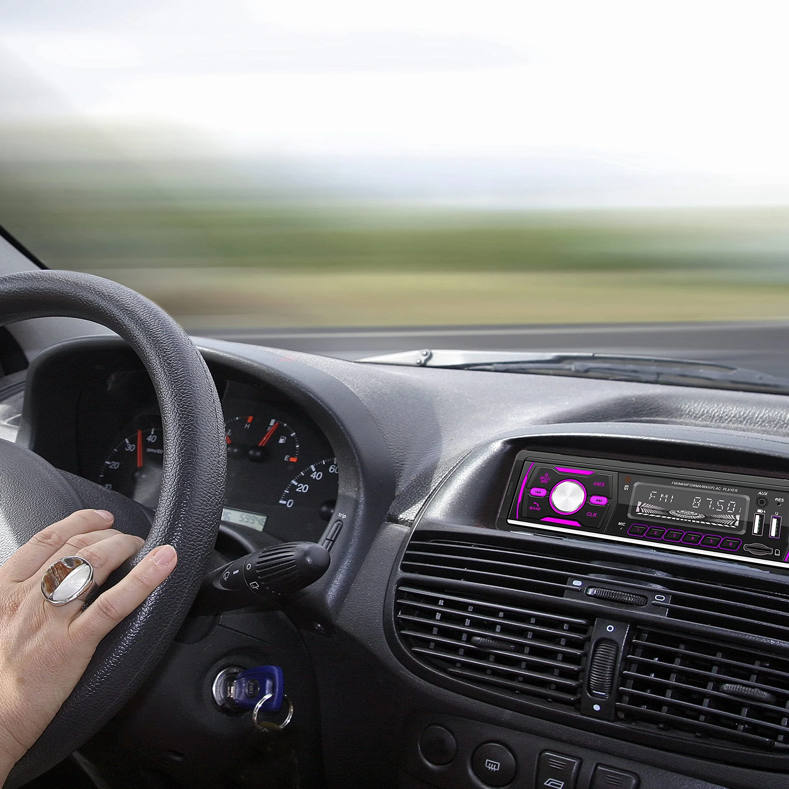 Retoo Radio samochodowe z zestawem głośnomówiącym Bluetooth i pilotem zdalnego sterowania, 1 odtwarzacz MP3 DIN z 2 USB do odtwarzania muzyki i ładowania, kolory RGB, tuner radiowy FM i antena z MP3
