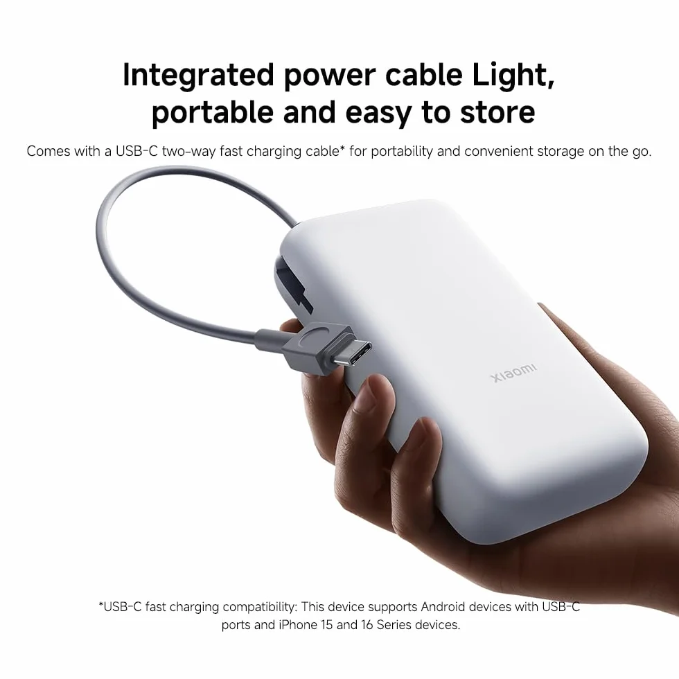 Xiaomi 22,5 W strömbank 20 000 mAh (integrerad kabel) ljusgrå