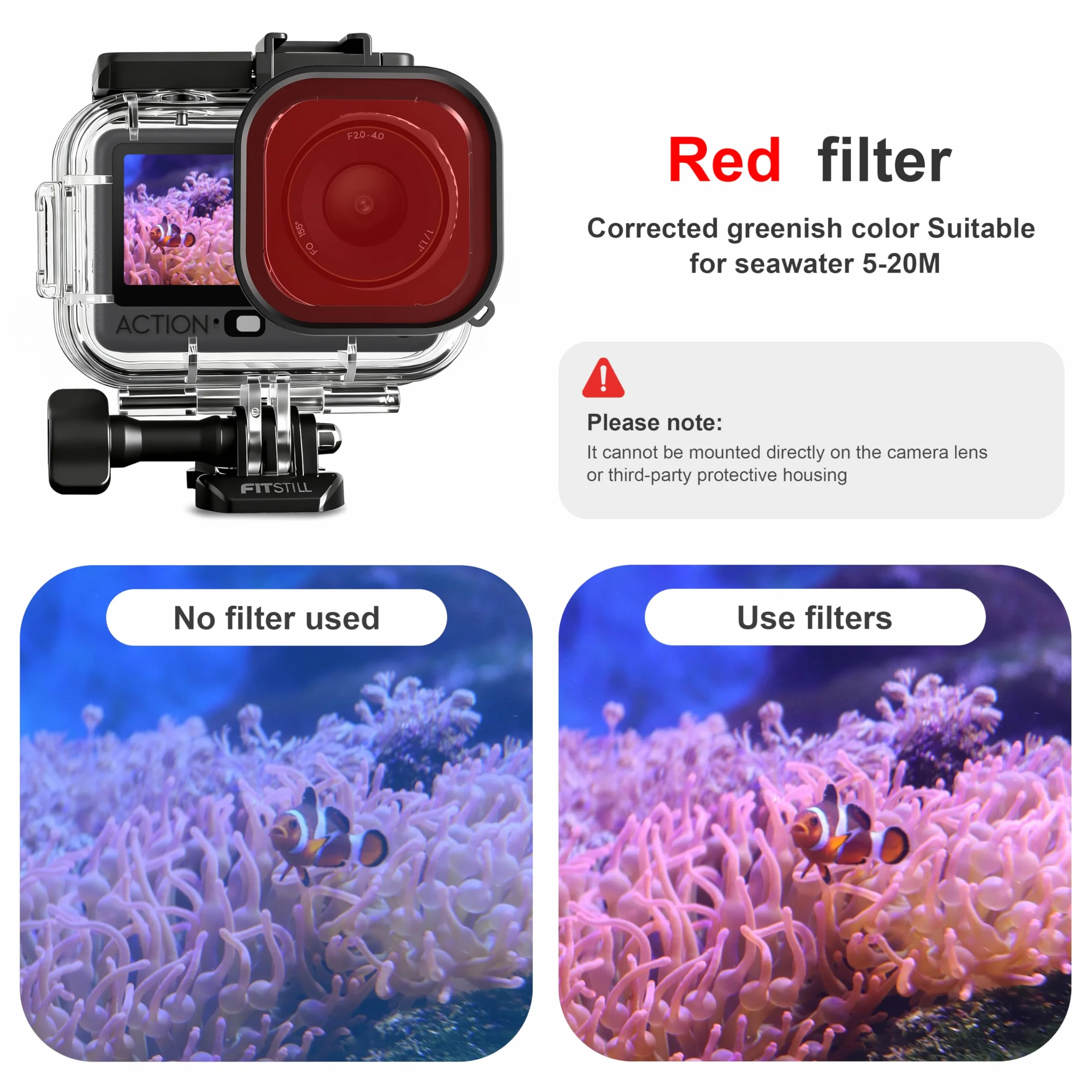 FitStill Uniwersalny zestaw do nurkowania do DJI OSMO ACTION 6, wodoodporna obudowa 196FT/60M i 3 filtry i uchwyt pływający zestaw do nurkowania, surfingu, nurkowania, etui ochronne, akcesoria