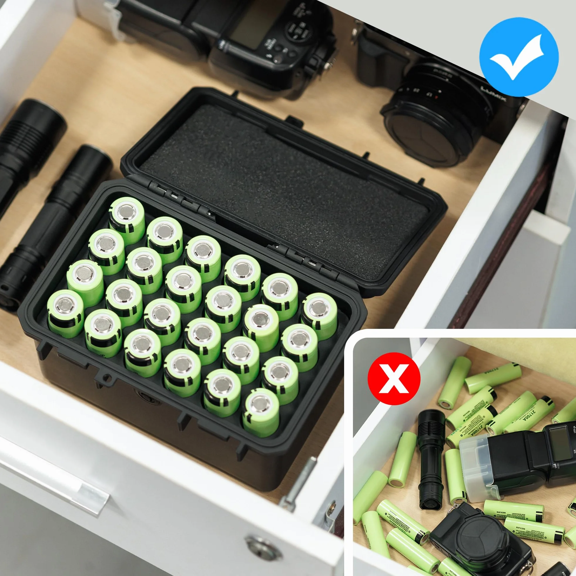 JJC 21700 etui na baterie pojemnik na baterie wodoodporny na 24 sztuki baterii 21700/20700 i wszystkie podobny rozmiar baterii, organizer do przechowywania baterii