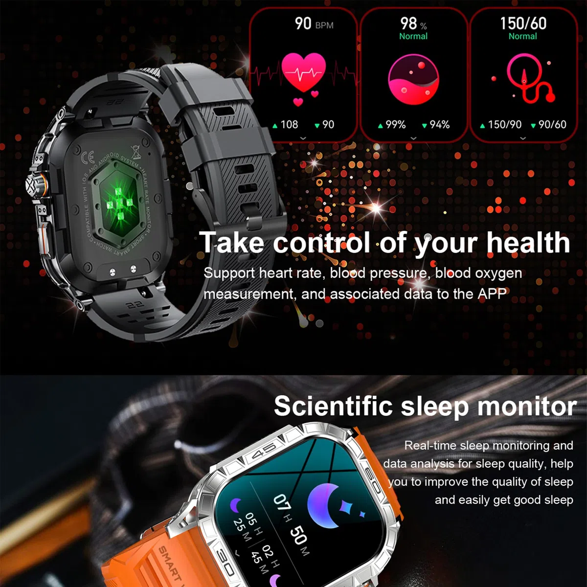 Smartwatch męski z funkcją telefonu, Smart Watch 1,96" AMOLED z połączeniami telefonicznymi Bluetooth 5ATM, wodoszczelny zegarek fitness z monitorem tętna, monitorem snu, krokomierzem, zegarek