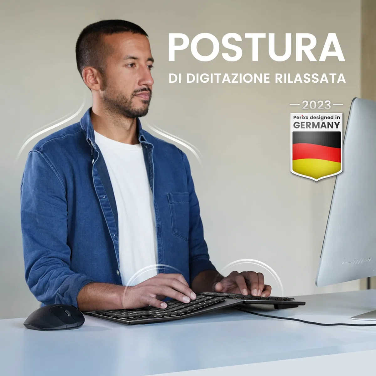 Perixx PERIBOARD-535BR ergonomiczna przewodowa klawiatura mechaniczna - brązowe klawisze dotykowe - programowalne klawisze makro - Windows i Mac OS X - układ QWERTY włoski