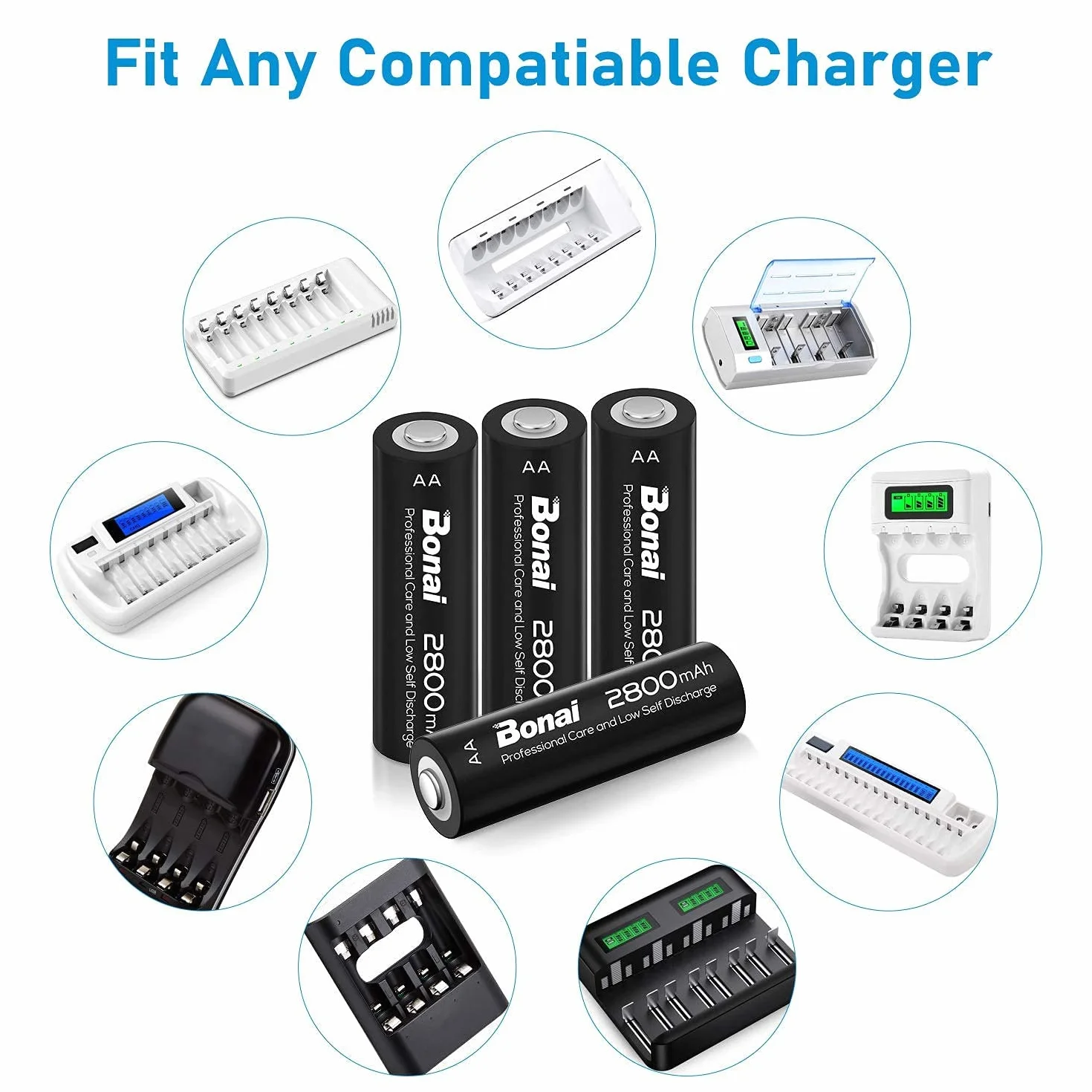 BONAI Akumulatory AA NI-MH 2800 mAh 1,2 V 16 sztuk