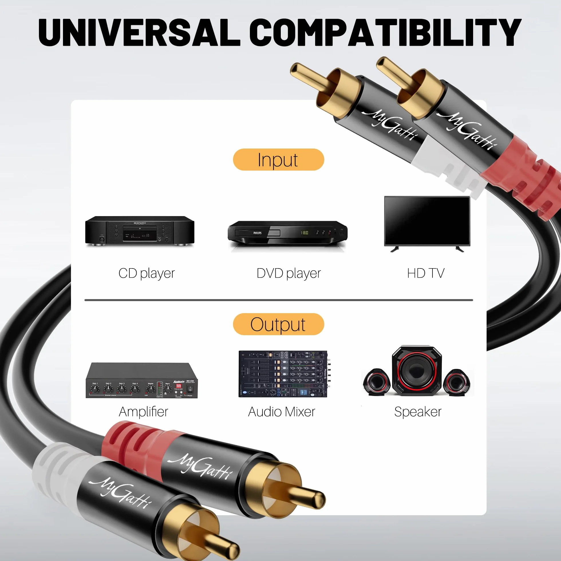 Kabel cinch 30 m, 2 wtyczki cinch na 2 wtyczki cinch, kabel stereo audio, kabel RCA, OFC, dźwięk Hi-Fi, podwójne ekranowanie, kabel do subwoofera samochodowego do kina domowego, wzmacniacza