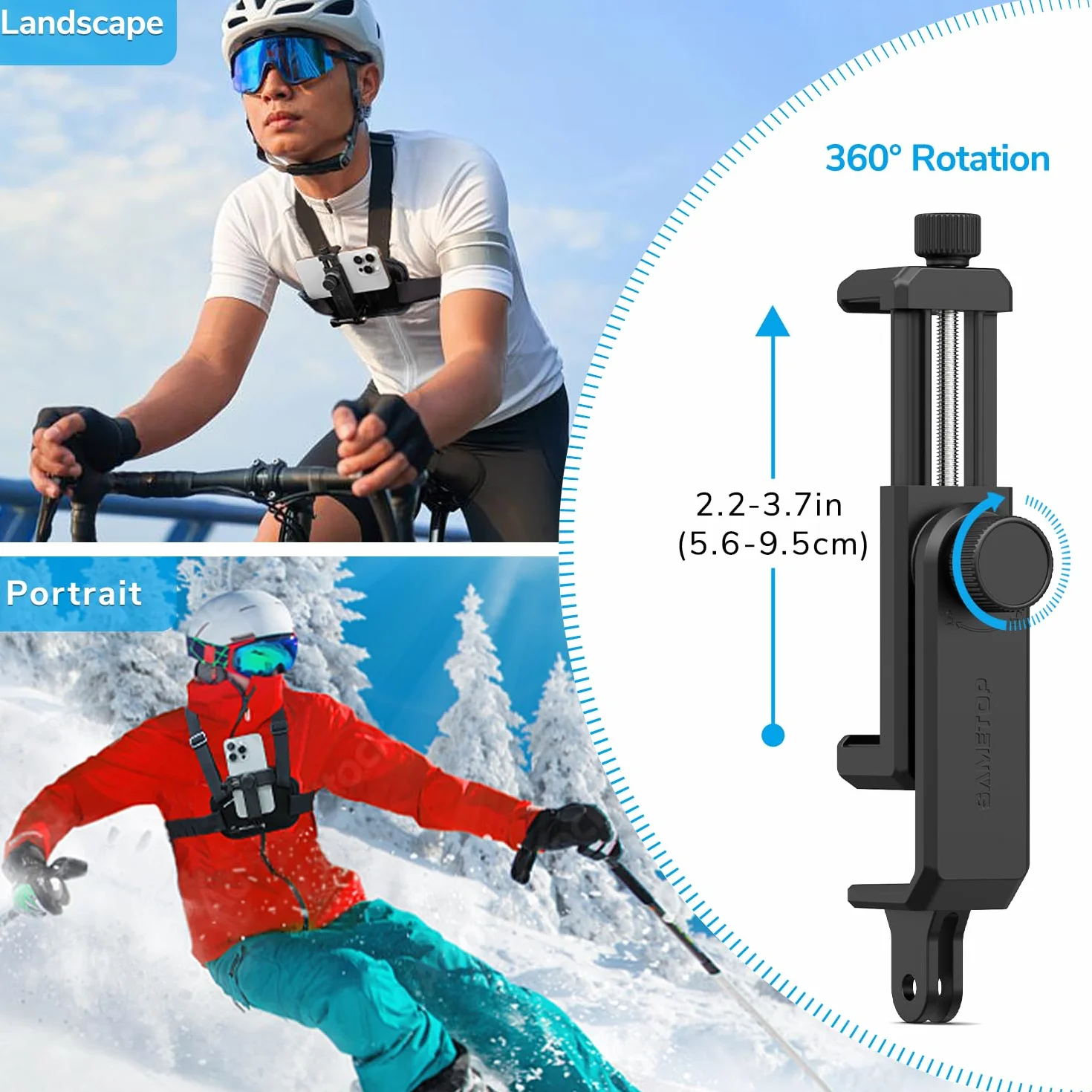 Uchwyt na Pas Piersiowy na Telefon Komórkowy Chesty Mocowanie Na Klatkę Piersiową Kompatybilna z iPhone Samsung GoPro 13/12/11/10/9/8 DJI Osmo i Większość Kamer Sportowych POV/VLOG