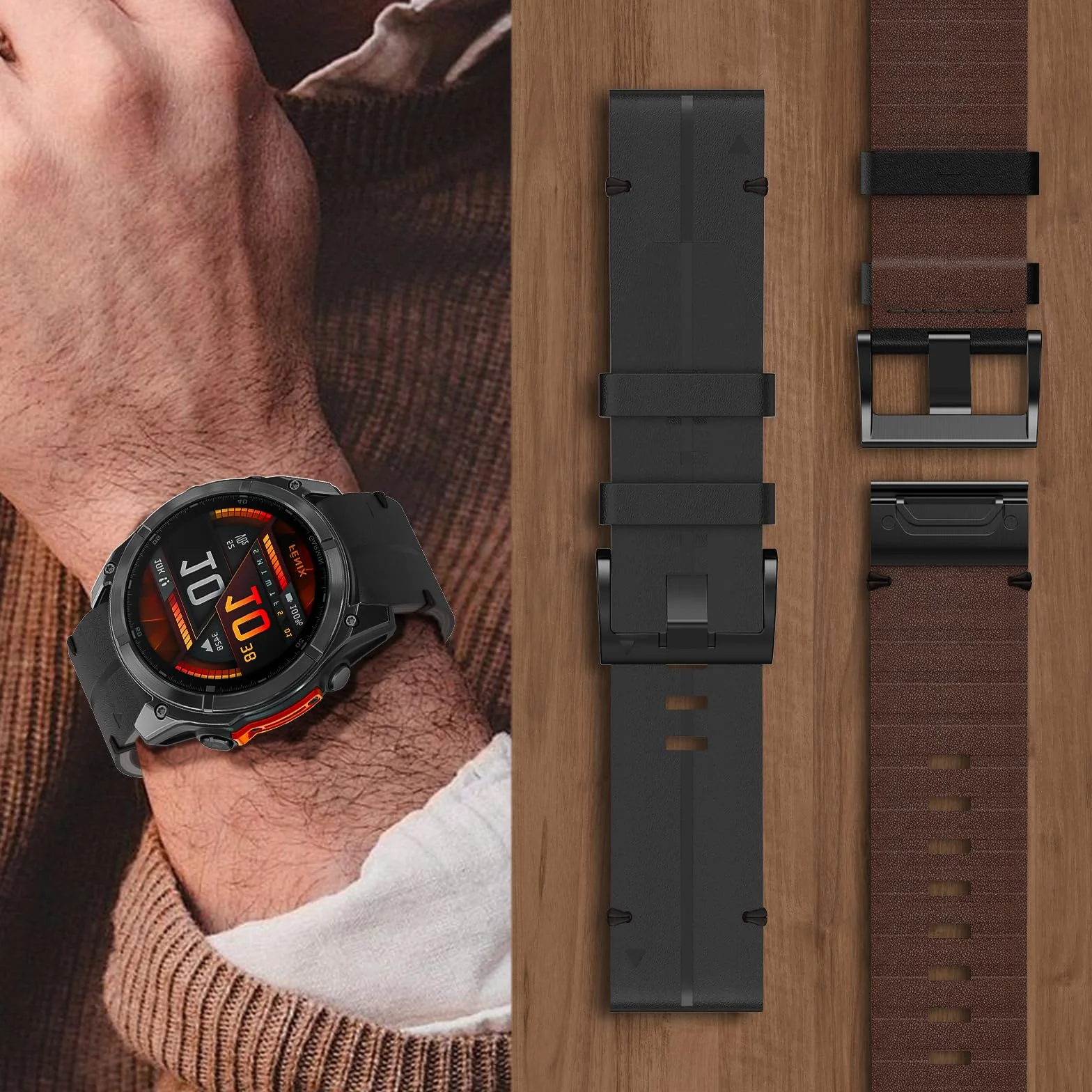 Skórzany pasek do zegarka Garmin Fenix 8 51 mm, Fenix 7X Pro / 7X / FEnix 6X Pro/6X/FEnix 5X Plus/5X, 26 mm, pasek do zegarka z szybkim zapięciem, do FENix 3/3 HR / Enduro 2/Quaitx 3/Epix 2 Pro 51 mm
