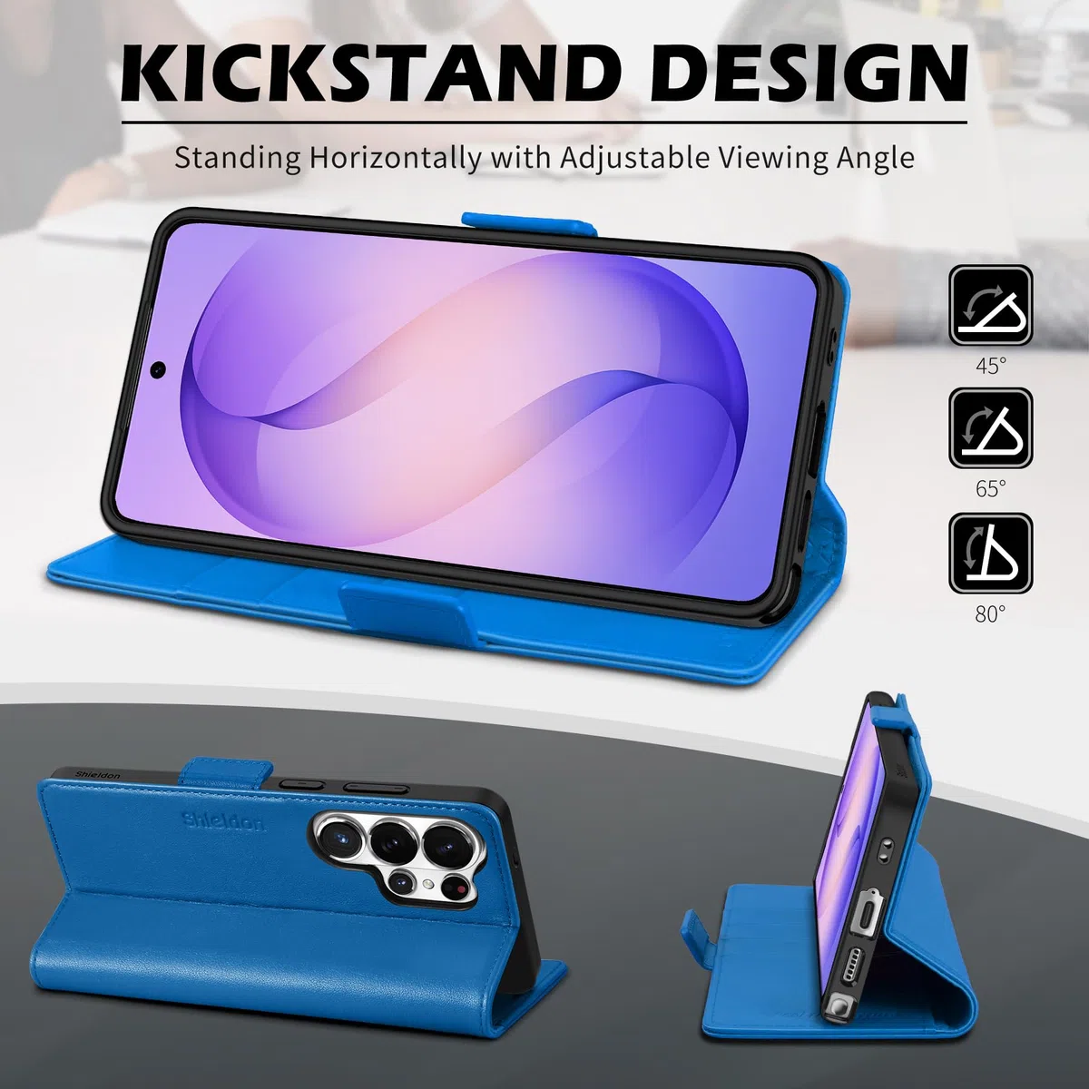 SHIELDON Etui Portfel do Galaxy S26 Ultra 6,9" 2026, Szafirowy Błękit | Prawdziwej Skóry, Etui na Karty, Blokada RFID, Podpórka, Zapięcie Magnetyczne, Etui z Klapką Odporną na Wstrząsy