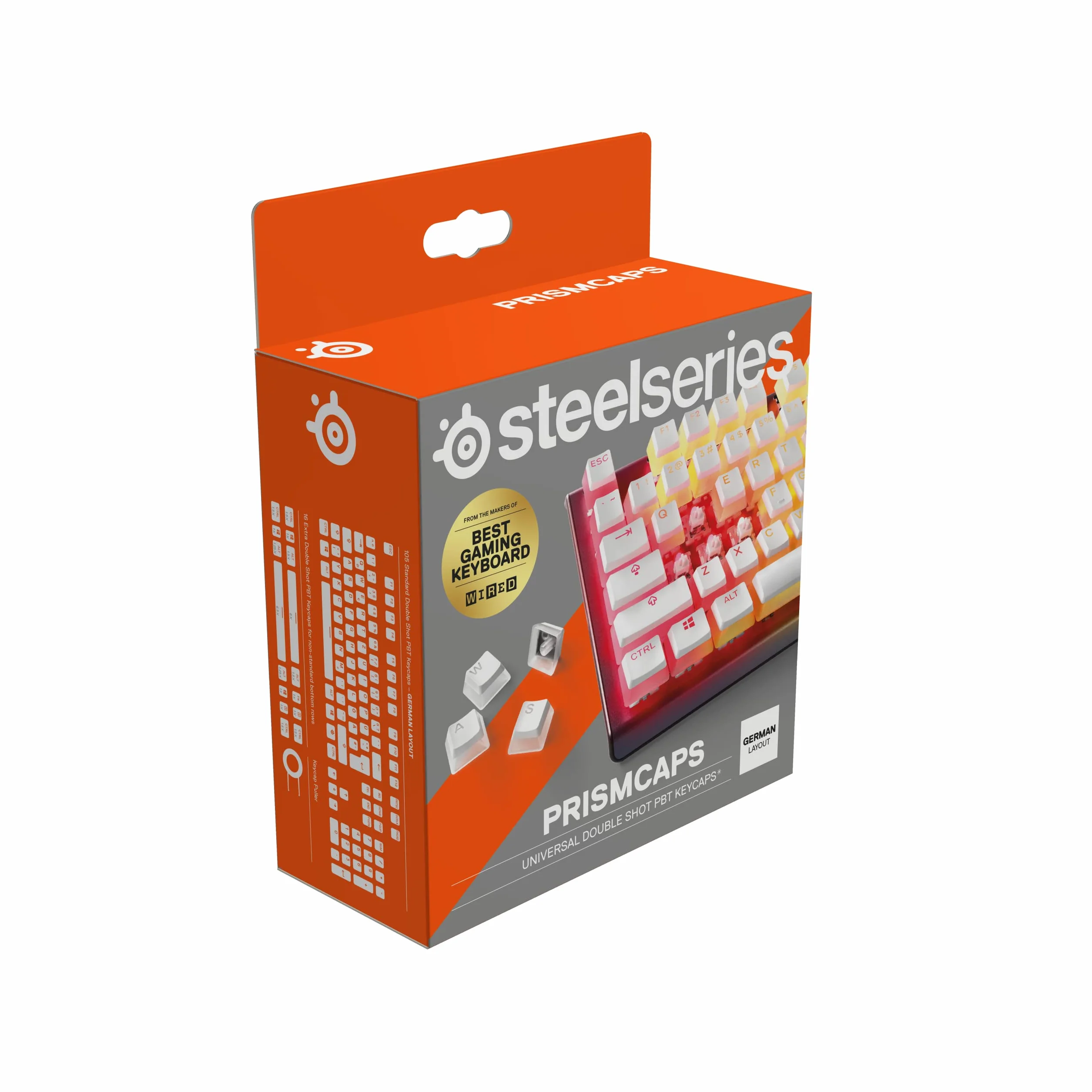 SteelSeries 60380 PrismCaps, Zestaw dwustronnych przycisków o wyglądzie"Pudding", kompatybilne ze wszystkimi popularnymi klawiaturami mechanicznymi, popychacz MX, Biały (niemiecki układ klawiatury)