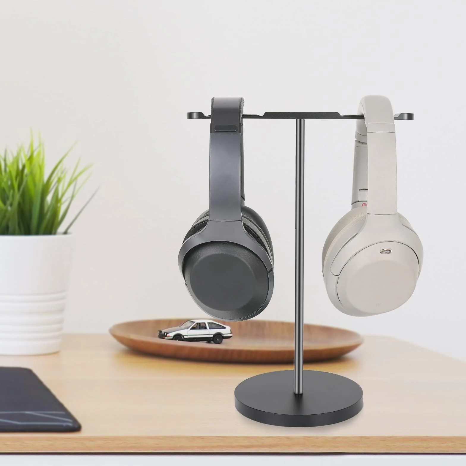 Geekria Podwójny Stojak na Słuchawki Gaming, Aluminiowy Uchwyt Metalowy z Obciążoną Podstawą, Czarny