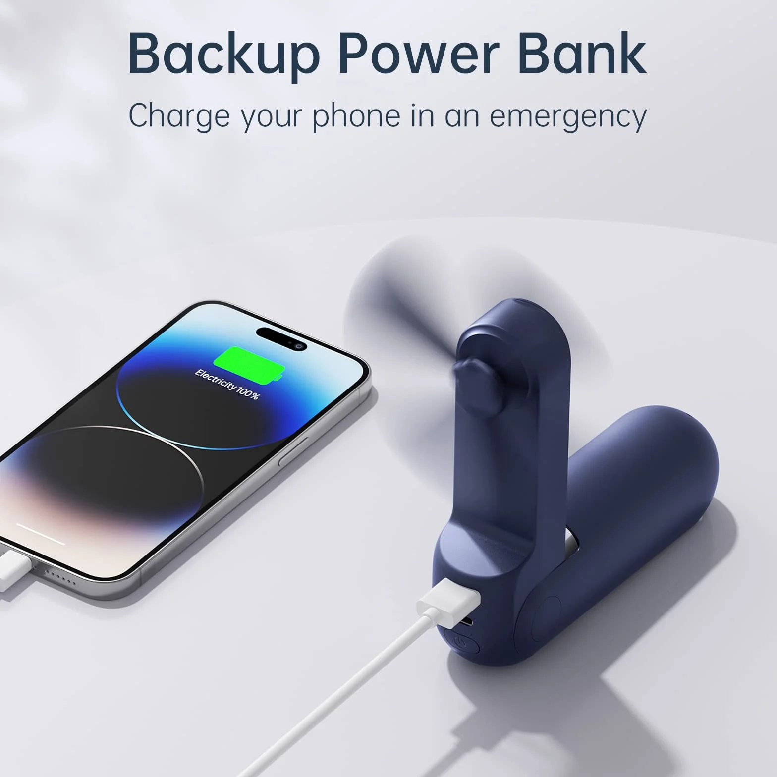 JISULIFE wentylator kieszonkowy, przenośny mini wentylator ręczny, zasilany bateriami USB [14-21 godzin], składany i cichy wentylator osobisty z zewnętrzną baterią, latarka - niebieski