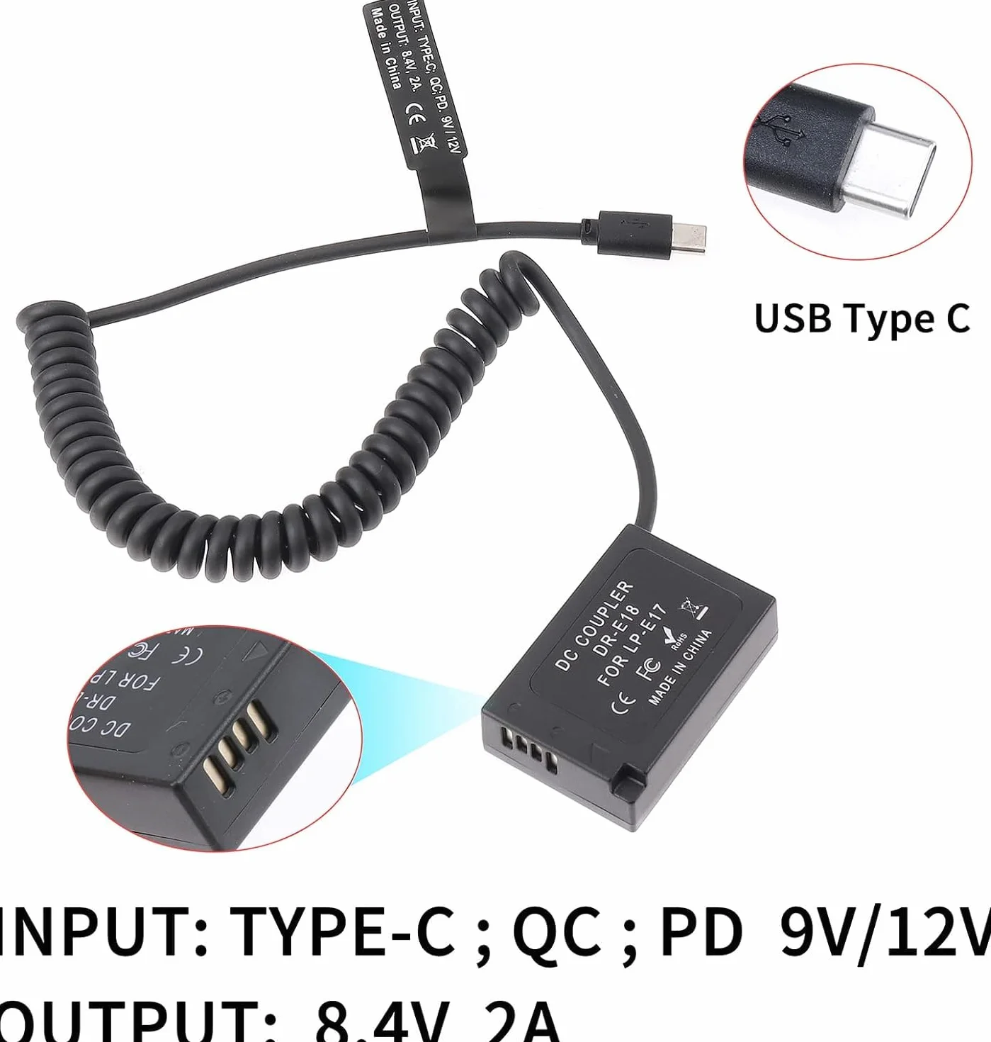 Hersmay DR-E18 atrapa baterii USB-C do Canon EOS R8 R10 RP 77D 200D 250D 750D 800D 850D Rebel T6i T7i T8i SL2