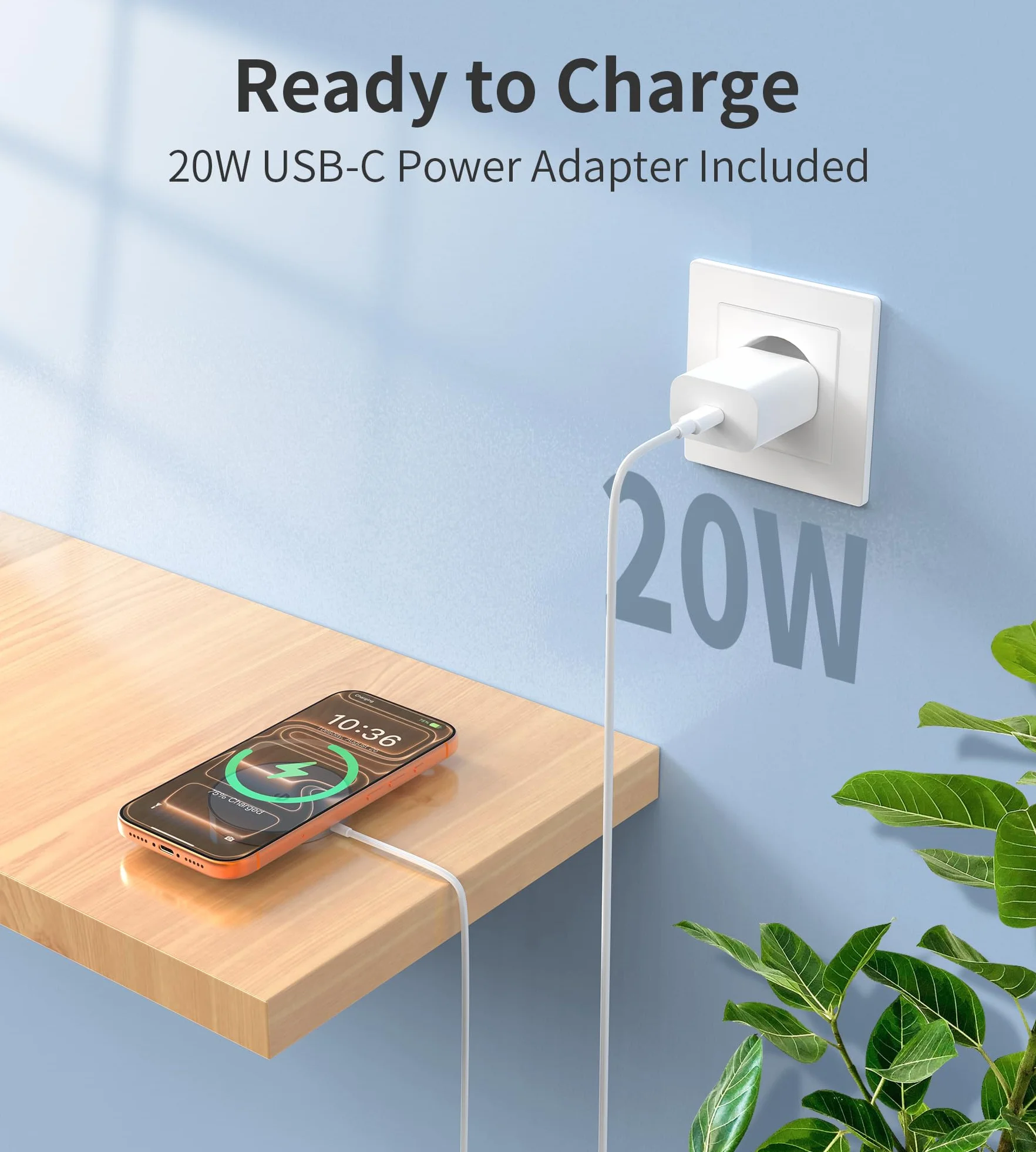 RoRoSkin ładowarka iPhone z adapterem USB-C 20 W, bezprzewodowa ładowarka indukcyjna do iPhone 17e/17/16/15/14/13/12 Pro Max/Air/Plus/Pro, magnetyczna szybka ładowarka bezprzewodowa, śnieżnobiała