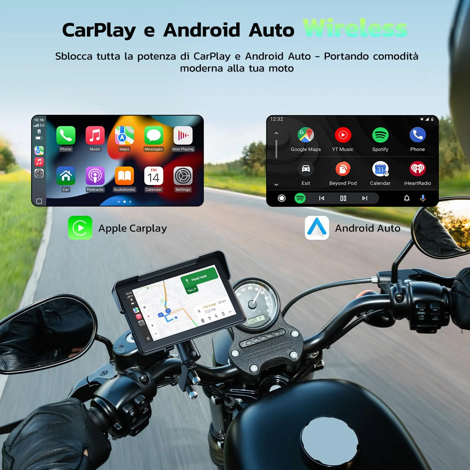 LAMTTO 7" Ekran motocyklowy CarPlay i Android Auto, IP67 całkowicie wodoszczelny, nawigacja GPS dla motocykla, Bluetooth Siri/G00gle Assistant