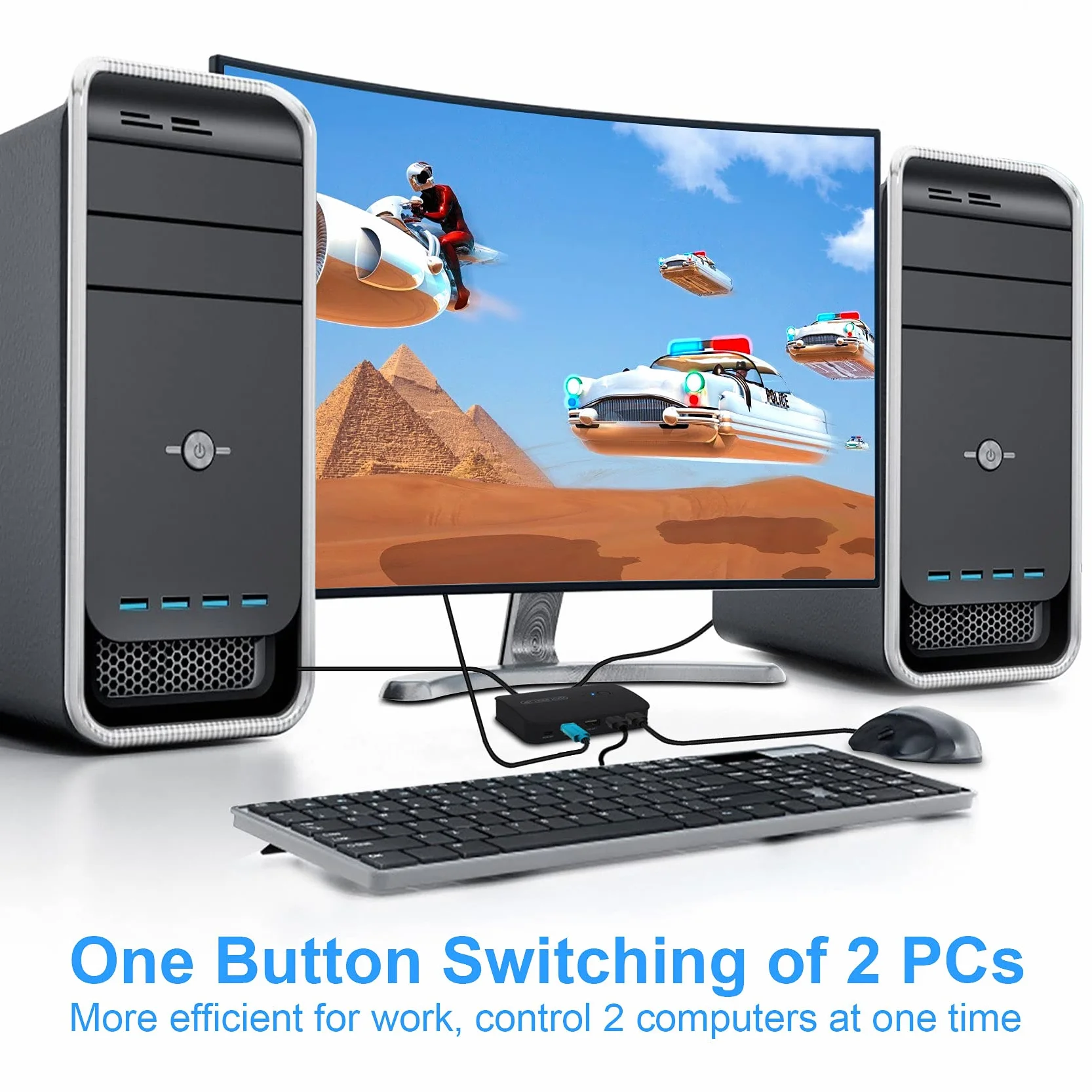 Przełącznik KVM HDMI, wybór KVM USB do 2 komputerów, udostępnianie 1 monitor i 3 urządzenia USB, przełącznik do myszy, klawiatury, skanera, drukarki