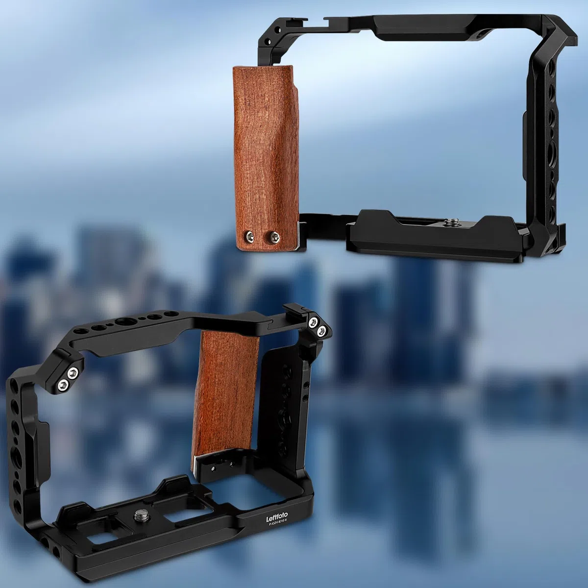 Leftfoto ZV-E10 II ulepszona metalowa klatka do aparatu Sony Alpha ZV-E10 II z wbudowanym, ergonomicznym drewnianym uchwytem, płytka szybkiego montażu do Arca do nagrywania wideo Vlog