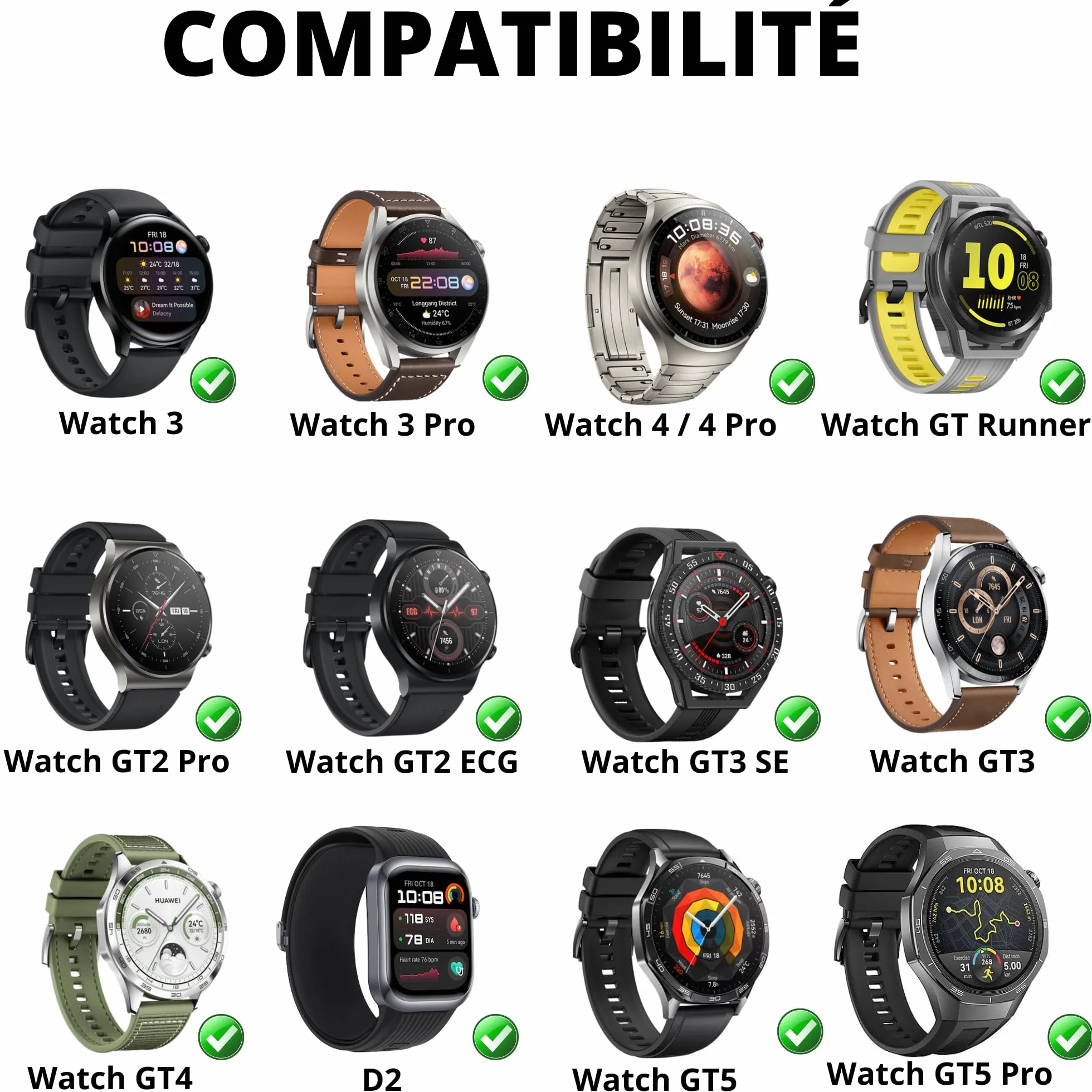 Ładowarka USB kompatybilna z Huawei Watch GT5 Pro / GT5 / GT4 / GT3 / GT3 SE/GT Runner - Watch 4/4 Pro / 3/3 Pro - D2 Wymienny kabel USB Adapter do ładowania zegarka PHONILLICO