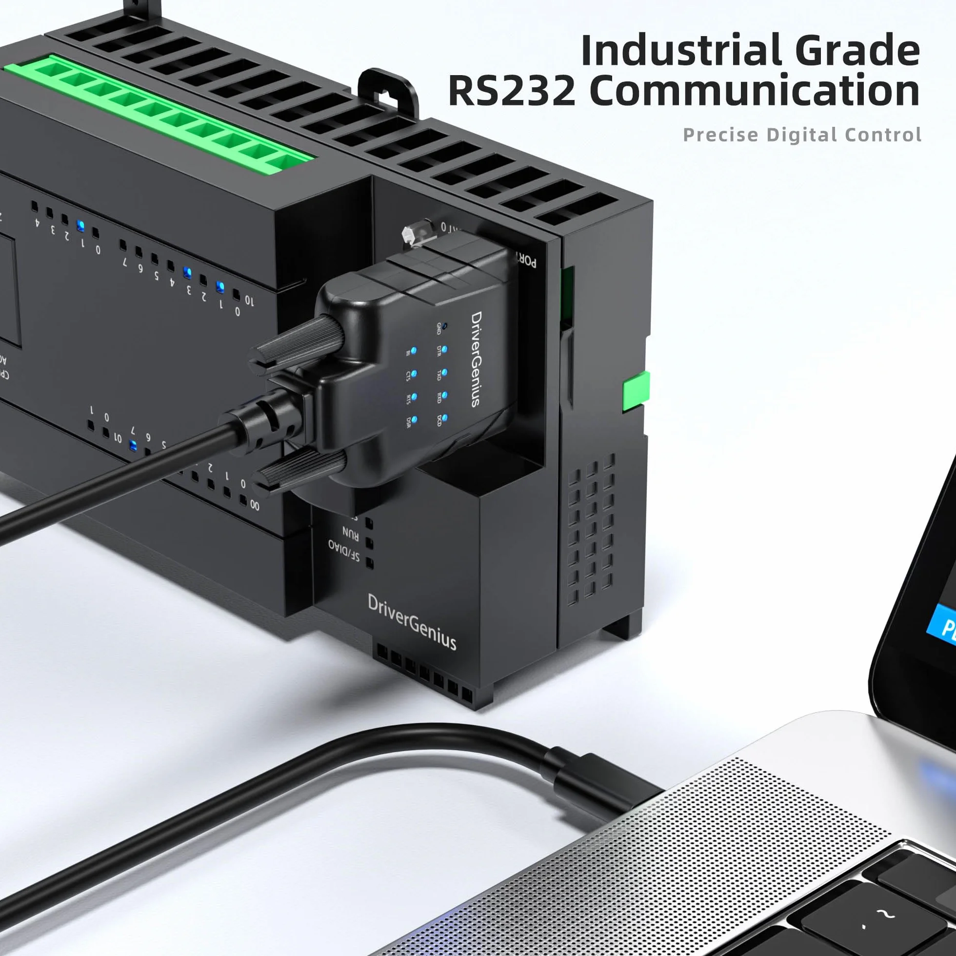 DriverGenius SerialPulseX Adapter USB na RS232 DB9 z Diodami LED do Programowania PLC Robotyki Zbierania Danych Windows 11 macOS