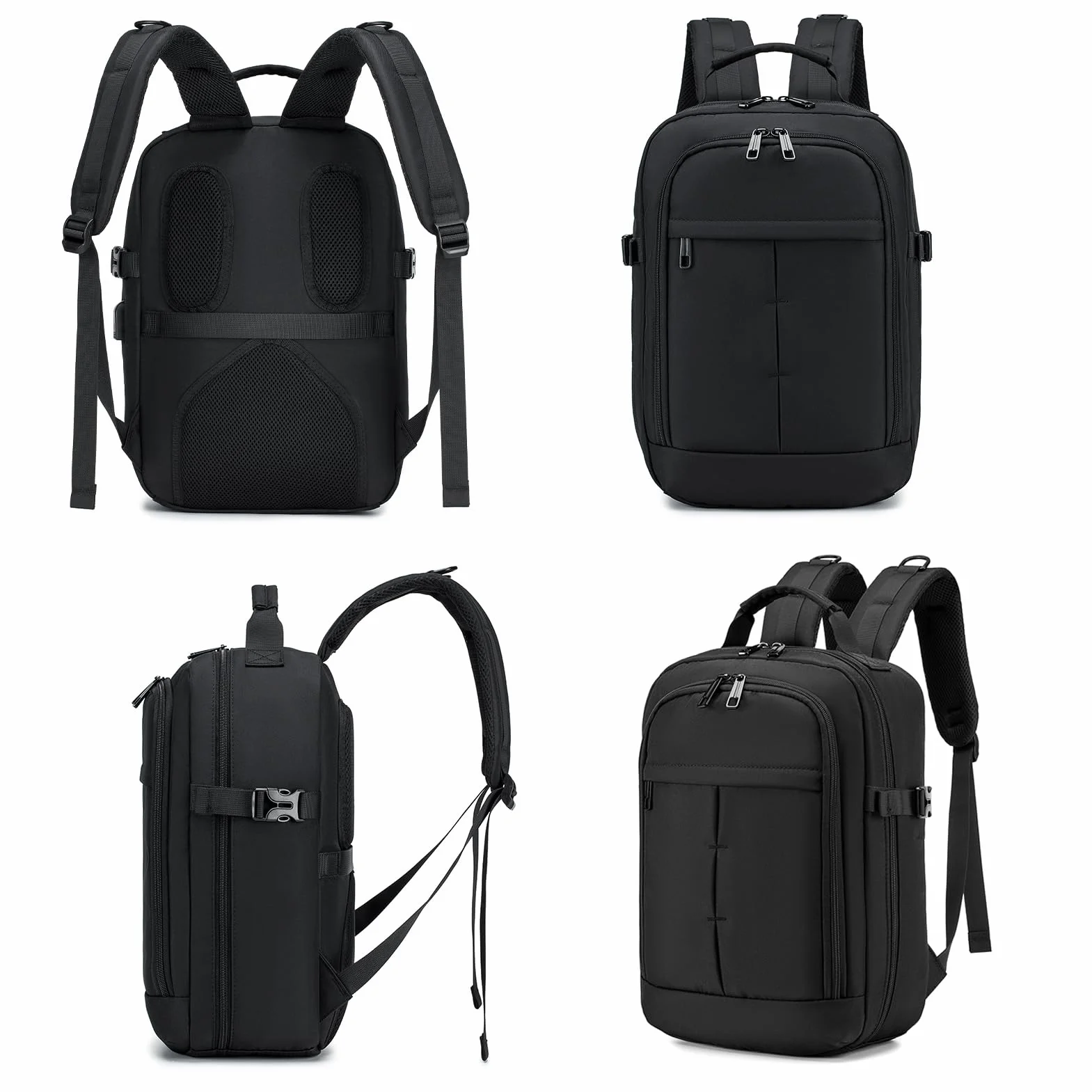 SPAHER Torba kabinowa dla linii Ryanair, 40 x 20 x 25 cm, bagaż podręczny, plecak na laptopa 15,6 cala, zatwierdzony, podróżny, torba na laptopa, torba na ramię, torba lotnicza, USB, 20 l, Czarny
