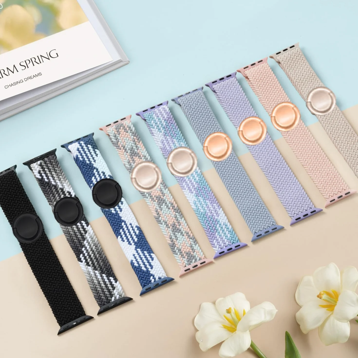 Pleciona opaska Solo Loop kompatybilna z Apple Watch pasek 38mm 40mm 41mm 42mm 44mm 45mm 46mm 49mm, elastyczna okrągła klamra do iWatch Series 10 9 8 7 6 5 4 3 Ultra 2 1 SE
