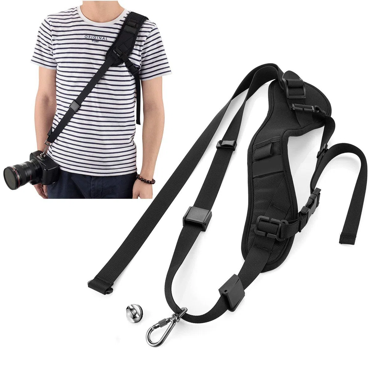 Profesjonalny wyściełany pasek na ramię z paskiem na szyję do szybkiego zwalniania bezpieczeństwa czarny neoprenowy design do uniwersalnej lustrzanki DSLR (opaska na ramię)