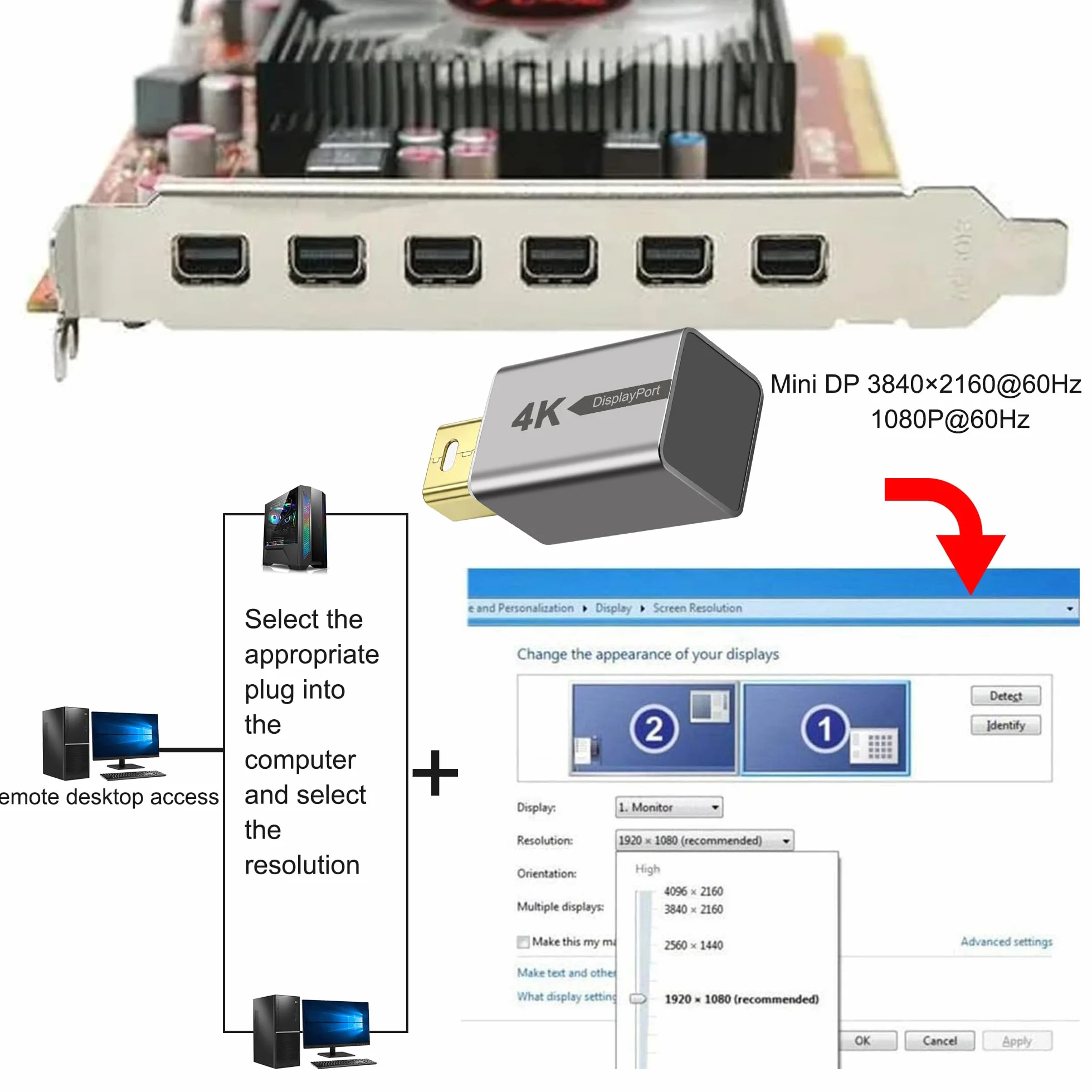 MEIRIYFA Mini DisplayPort Headless Ghost Display Emulator, 4K Mini DP Dummy Plug EDID Emulator Virtual Display Adapter z oświetleniem LED do PC, zdalnego serwera (2 szt.)