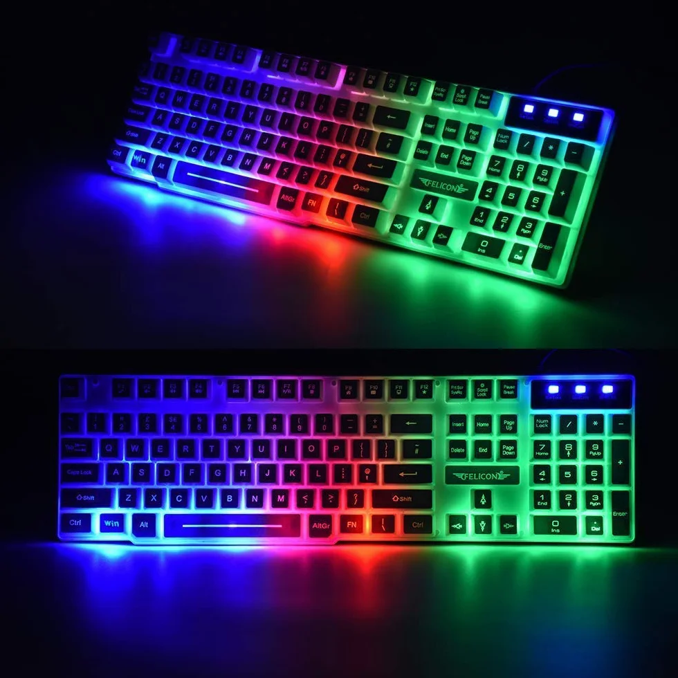 Zestaw klawiatury i myszy do gier UK Układ Ergonomiczna klawiatura do gier Rainbow podświetlana + 2400DPI 6 przycisków optycznych USB Rainbow LED Gaming Mouse + DARMOWA podkładka pod mysz