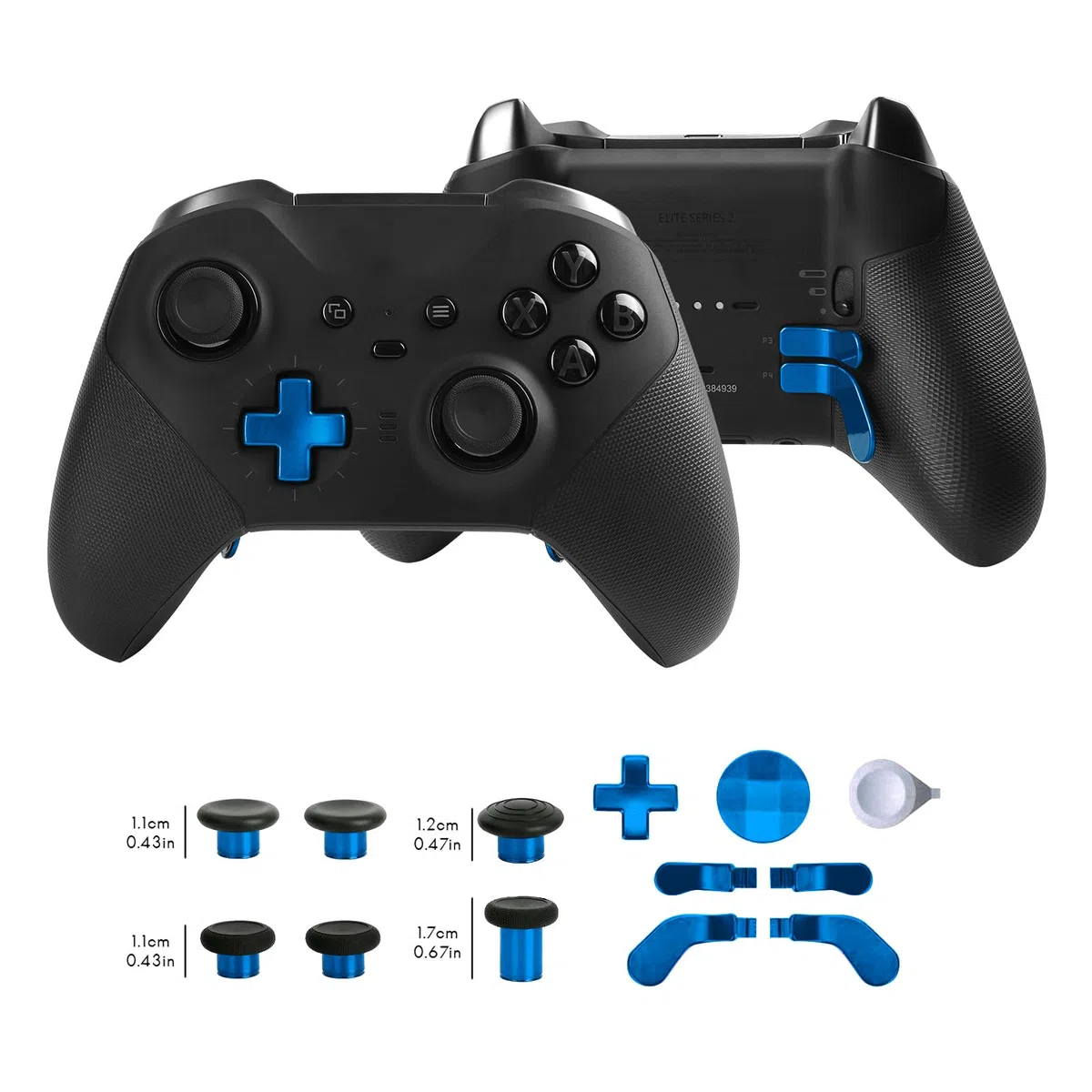 Metalowe kciuki 13 w 1 do Xbox One Elite Series 2, części do kontrolera Xbox One Elite 2, zamienne akcesoria do gier, metalowy Mod 6, joysticki, 4 łopatki, 2 podkładki D, 1 narzędzie (niebieskie) (kup od Marspell)