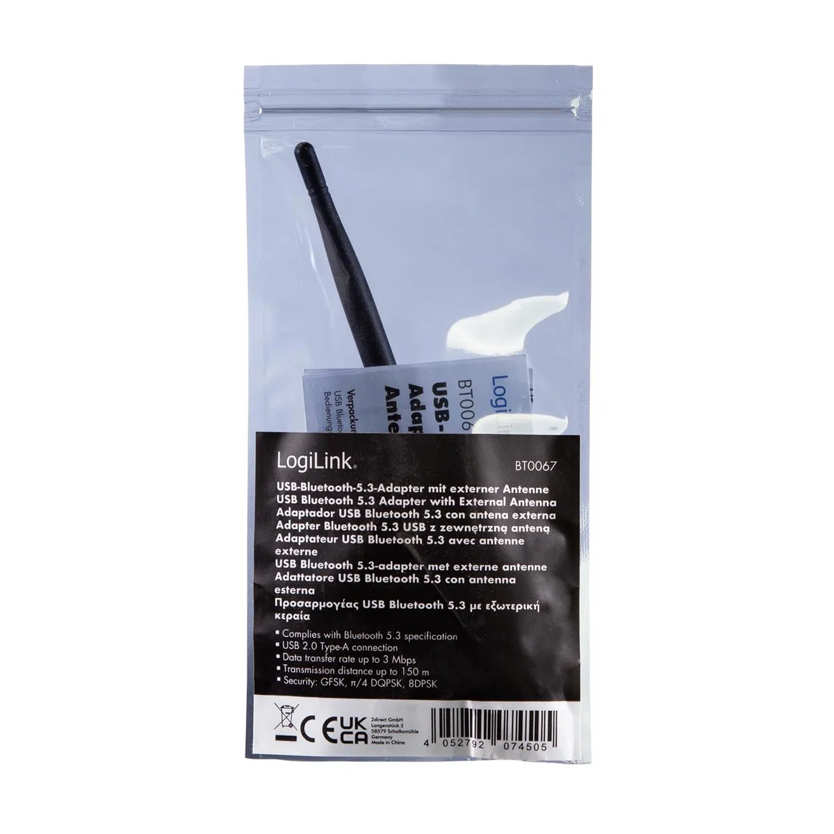 LogiLink BT0067 - BT 5.3 adapter (USB 2.0) z zewnętrzną anteną i zasięgiem do 150 m