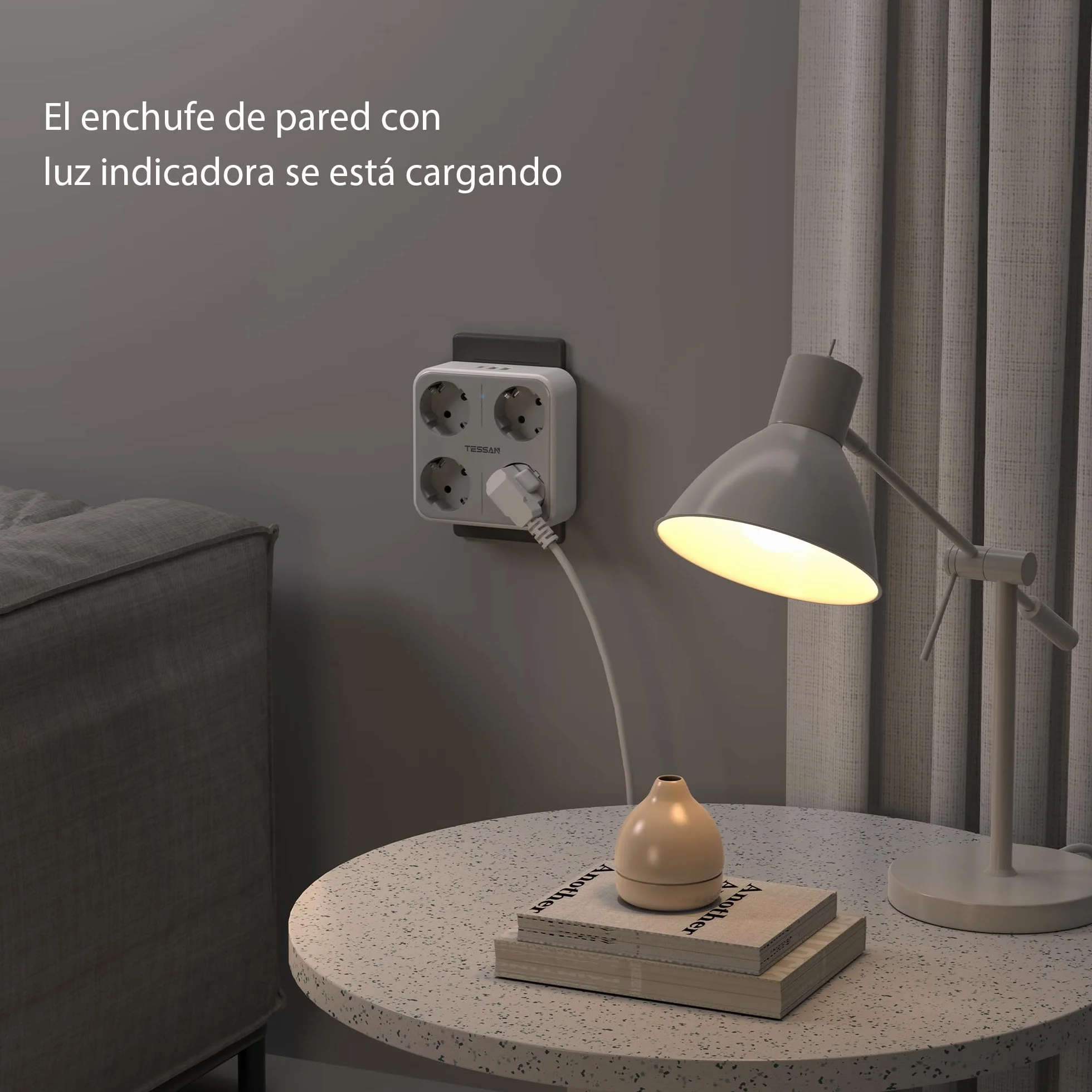 TESSAN Gniazda USB C, Wiele Gniazd 4 Gniazda Schuko z 1 USB C i 2 USB A, do Gniazd 4000 W, Gniazdo USB 7 w 1 do Biura, Kuchni, Gniazdo ścienne Szare