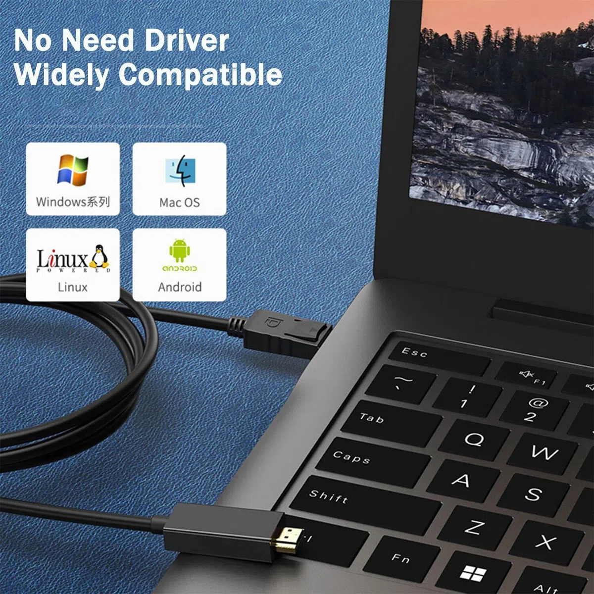 Adapter kabla 4K DisplayPort na HDMI 150 cm, Ankky High Speed (1440P 60 Hz, 1080P 120 Hz) Jednokierunkowy kabel DP do HDMI kompatybilny z Dell, HP, Insignia, Samsung i innymi markami