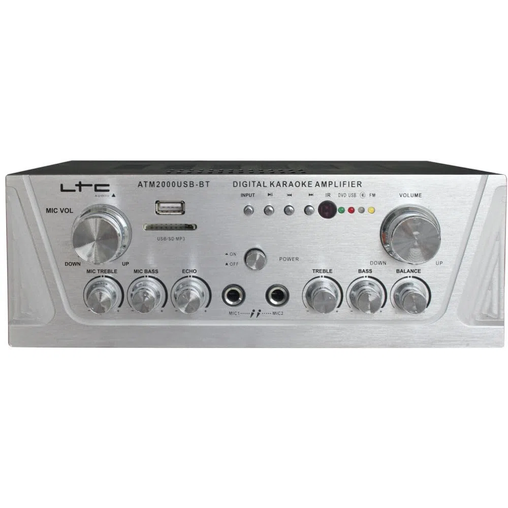 LTC - ATM2000USB-BT - Wzmacniacz stereo 2 x 50 W - USB, SD i Bluetooth - Srebrny