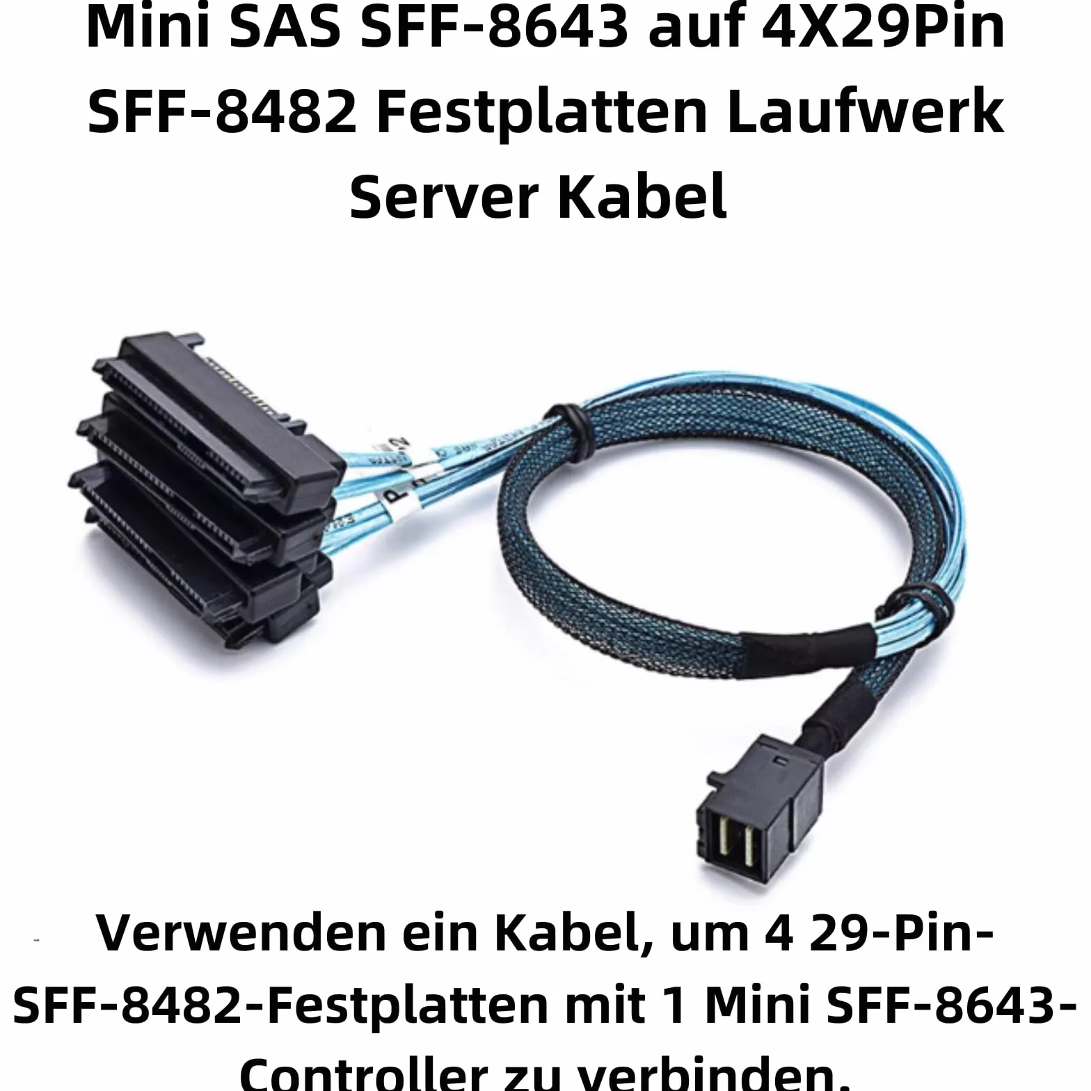 P82CS Mini SAS SFF-8643 na 4 x SFF-8482 & 4x SATA 15-pinowy rozdzielacz kabel zasilania dysk twardy