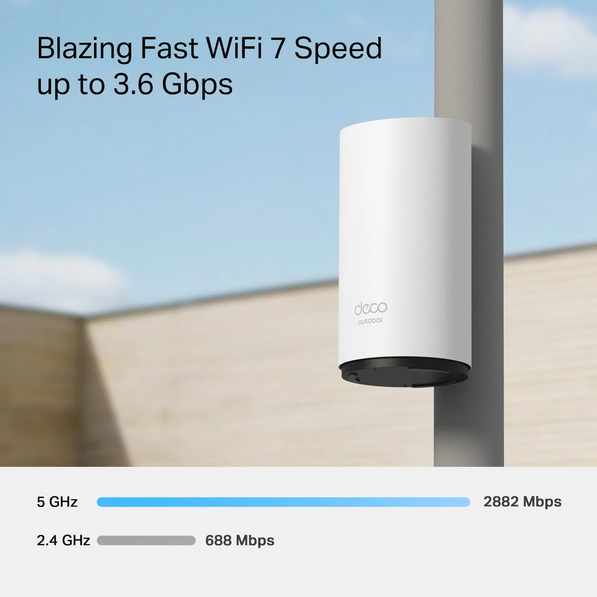 TP-Link Wi-Fi 7 Deco BE25-Outdoor Mesh WiFi BE3600Mbps, punkt dostępowy zewnętrzny, dwuzakresowy, 2 porty 2,5Gbps, IP65, 4 anteny wewnętrzne, odporność na kurz/wodę, montaż na słupie/ścianie
