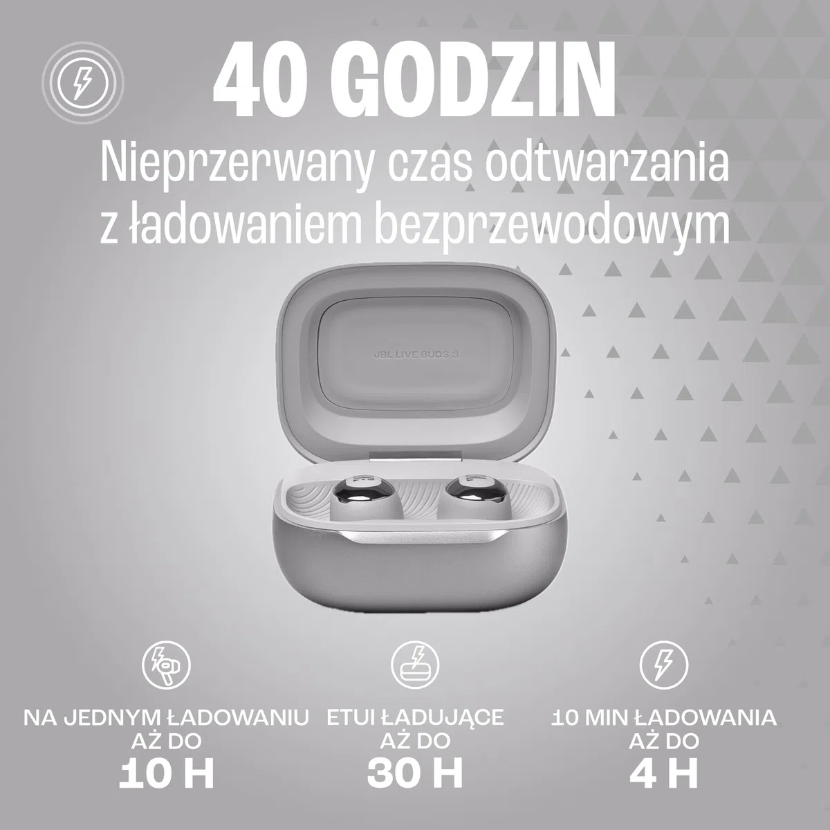 JBL Live Buds 3, Słuchawki Bezprzewodowe Douszne, Srebrne | Bluetooth, 40 h Pracy na Baterii, ANC i Dźwiękiem o Wysokiej Rozdzielczości, Wodoodporne IP55,