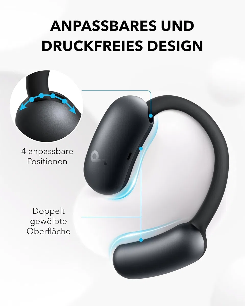soundcore AeroFit 2 firmy Anker(odnowiony), słuchawki otwarte, regulowane zaczepy na uszy, ścisłe dopasowanie, bogaty bas, dźwięk bezprzewodowy Hi-Res, 42 godz. odtwarzania