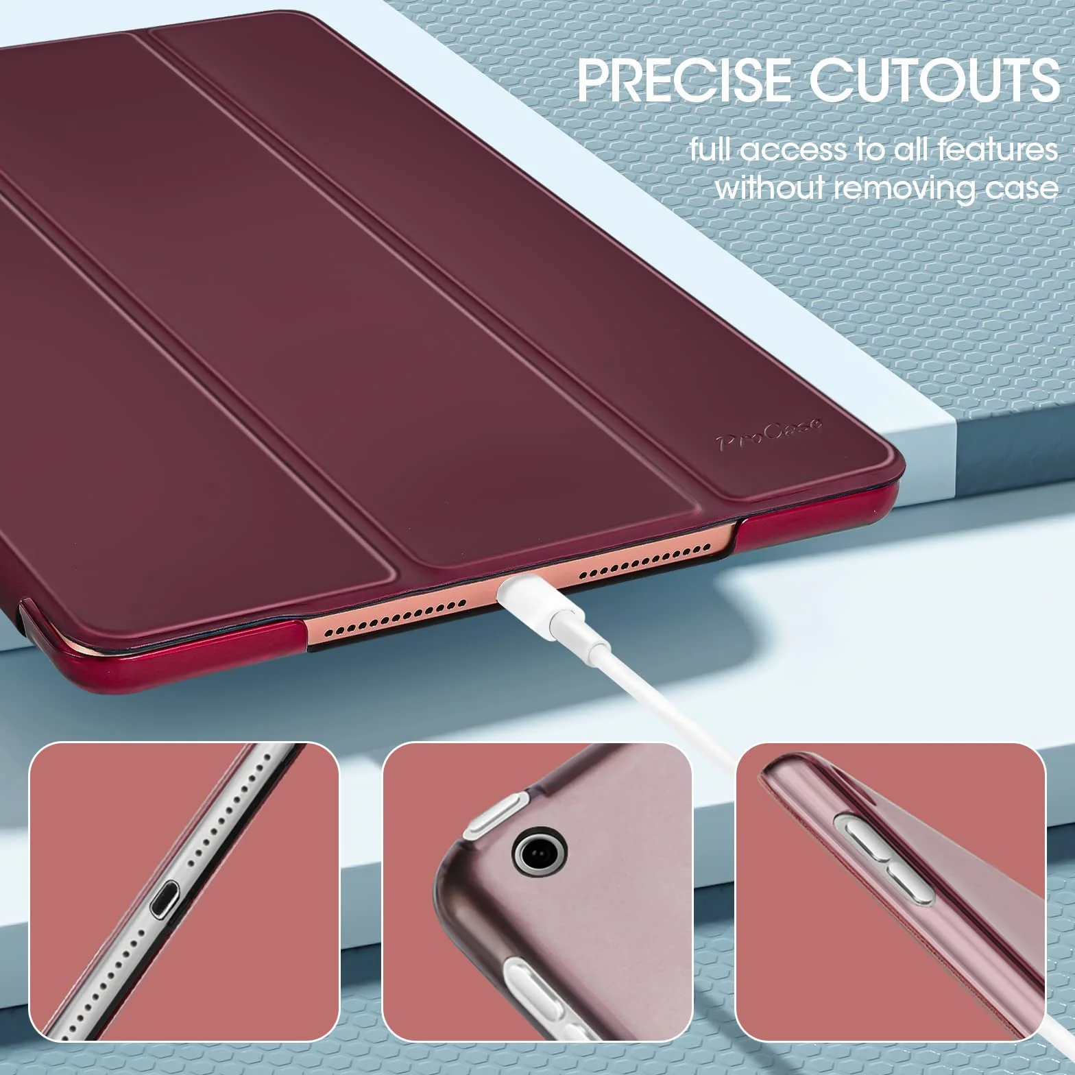 ProCase Etui ochronne Smart Case na iPad 9/8/7 generacji 10,2 cala 2021/2020/2019 - wino