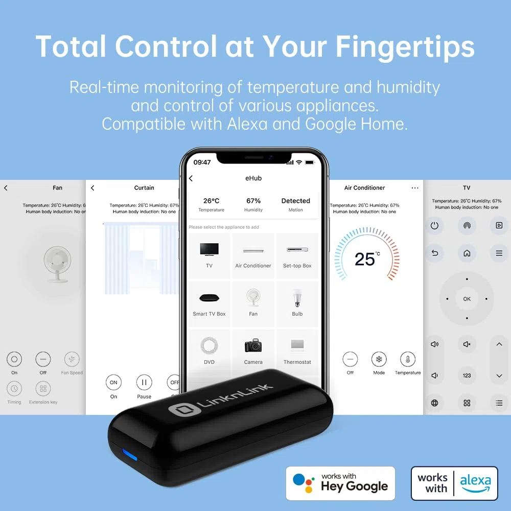 eHub uniwersalny pilot 5 w 1: sterowanie IR i RF z czujnikami ruchu, temperatury, wilgotności, 3 lata bezpłatnego eksportu danych, współpracuje z Alexa, Google Home, Modbus, Home Assistant