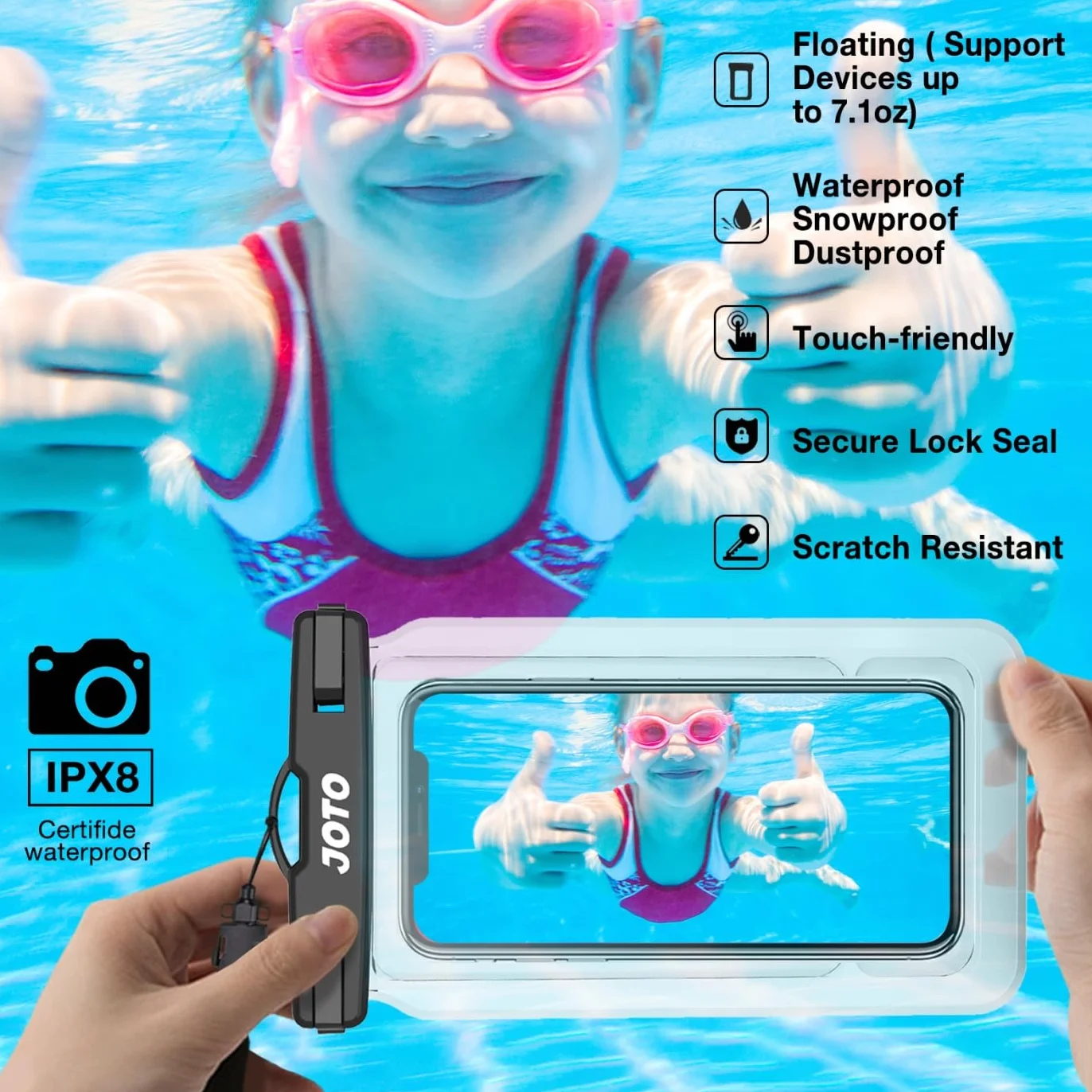 JOTO 2 Szt Pływający wodoodporny pokrowiec na telefon, uniwersalny wodoodporny pokrowiec, Float na iPhone 13 Pro Max 12 11 XS XR 8 7 Galaxy Pixel do 7 cali, IPX8 podwodny worek na telefon komórkowy