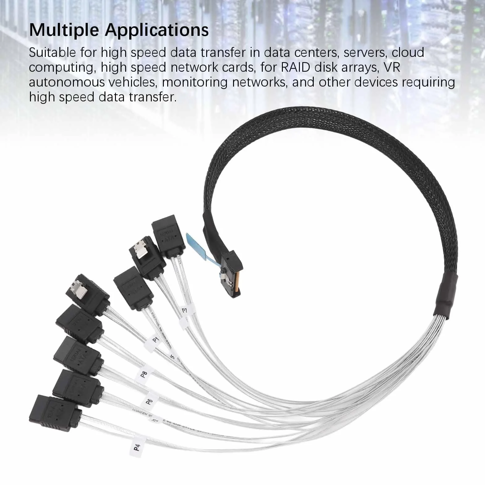 Kabel MCIO 8i do 8xSATA3.0 50 cm 19,69 Cala 32 GT S 8 Kanałów do Transmisji Danych Serwera