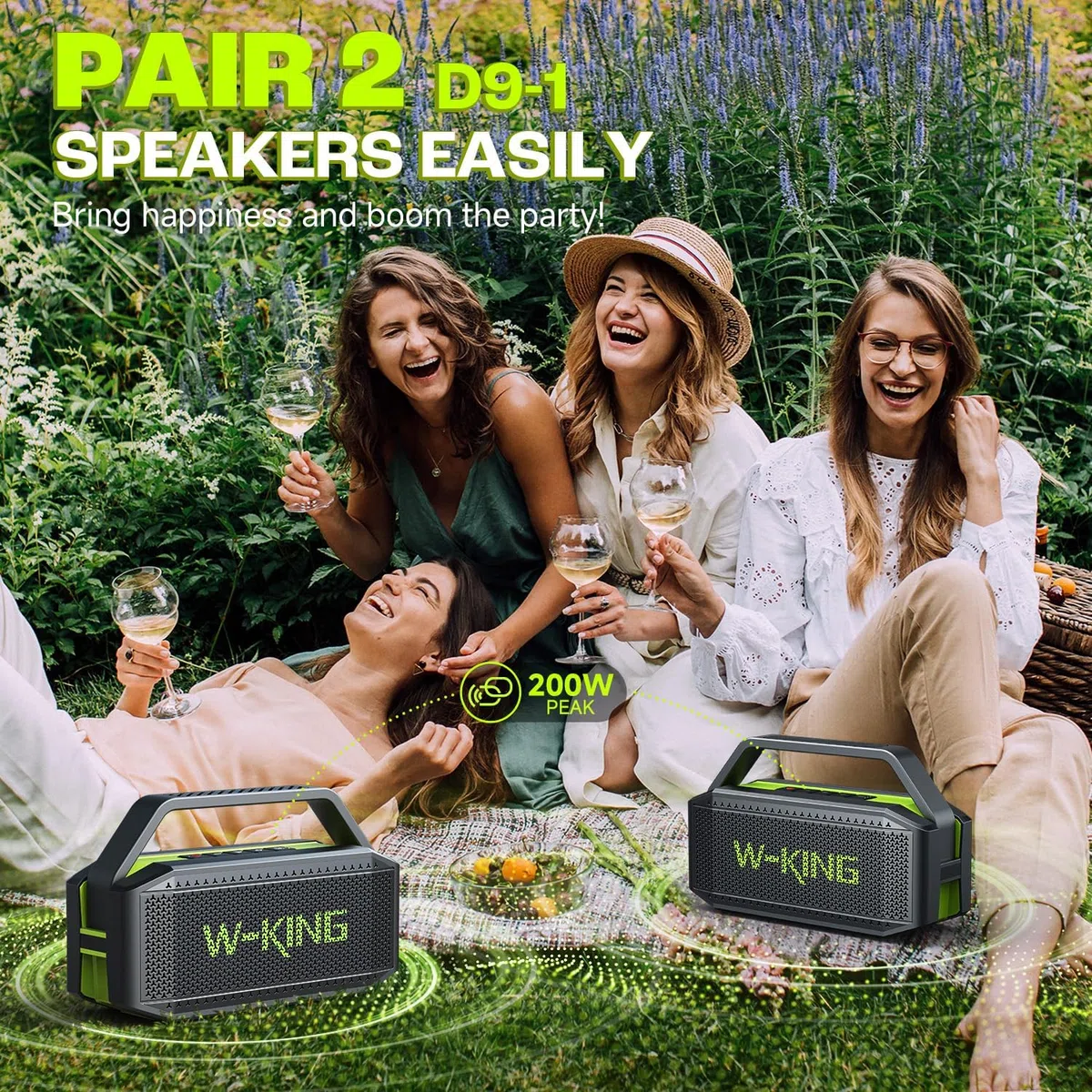 W-KING Głośnik Bluetooth, 60 W, przenośny, bezprzewodowy, wodoodporność IPX6, soczysty bas, czas odtwarzania 40 h, zewnętrzny, potężny, stereo, z funkcją powerbanku, wersja 5.0, karta TF, NFC, AUX, EQ