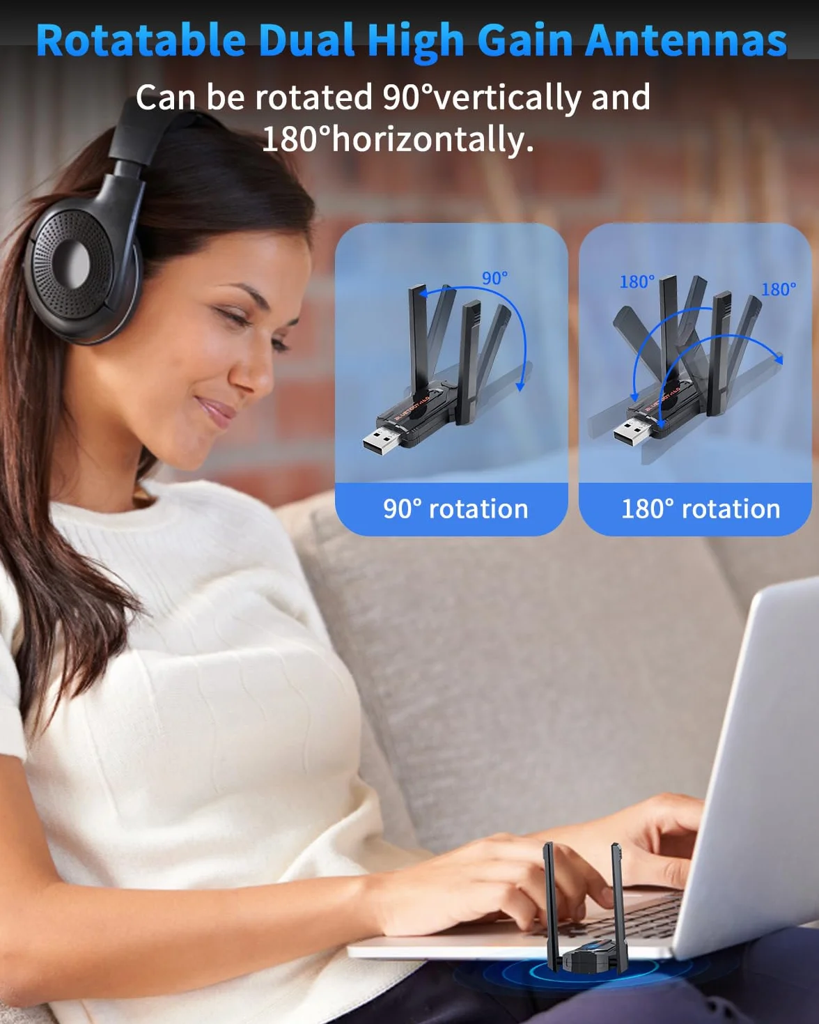 ZEXMTE Adapter Bluetooth 5.4 USB do komputera, EDR i BLE, antena o wysokim wzmocnieniu, 180 m dalekiego zasięgu