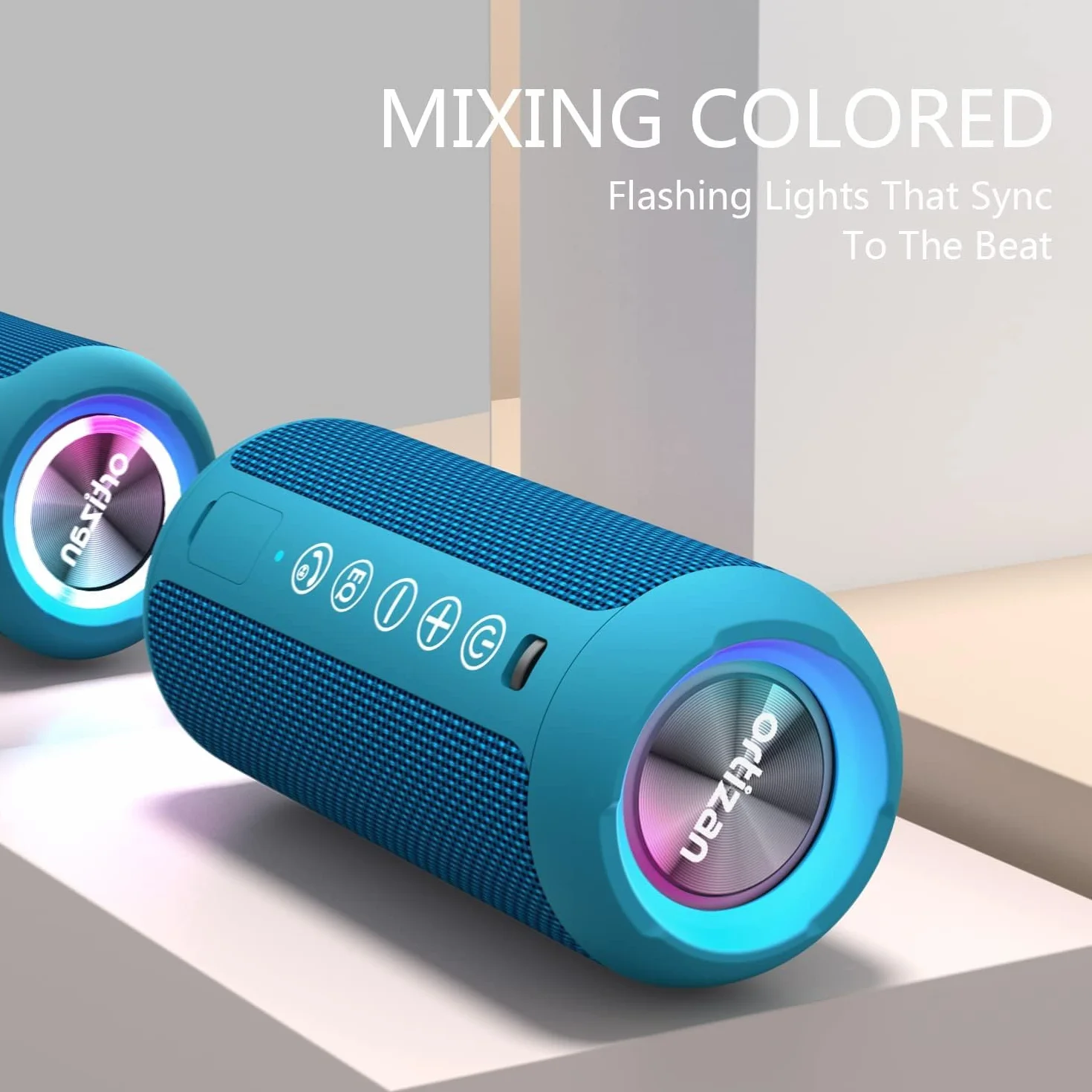 Ortizan Głośnik Bluetooth ze światłem LED, mini, przenośny, funkcja głośnomówiąca, bezprzewodowy, wodoodporność IPX7, dźwięk przestrzenny 360°, z AUX, TF, do użytku na zewnątrz