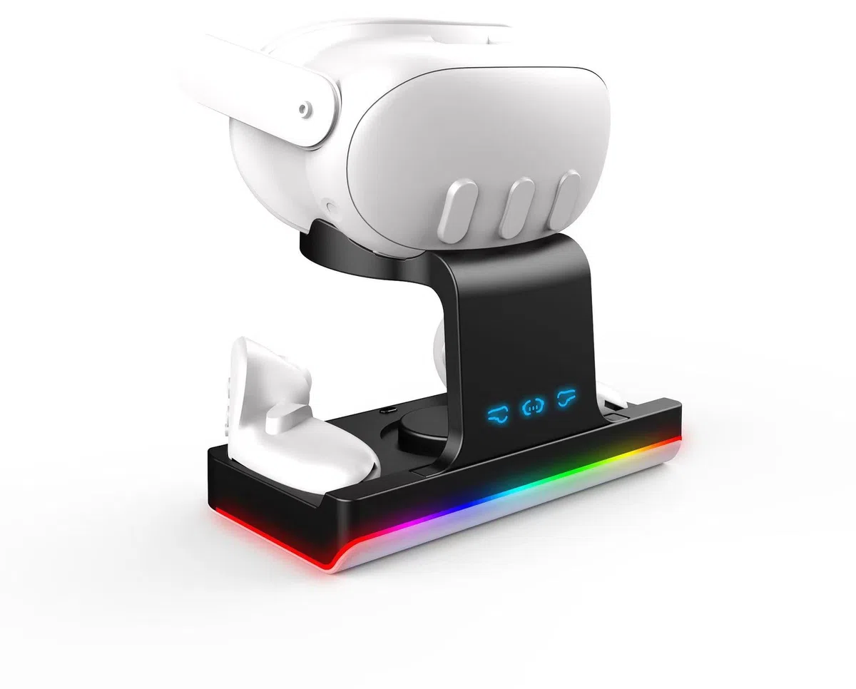 BeisDirect Stacja ładująca do Meta Quest 3, magnetyczna stacja ładująca USB, zestaw słuchawkowy Quest 3 VR i kontrolera dotykowego, szybkie ładowanie z kolorowym wskaźnikiem LED, czarna