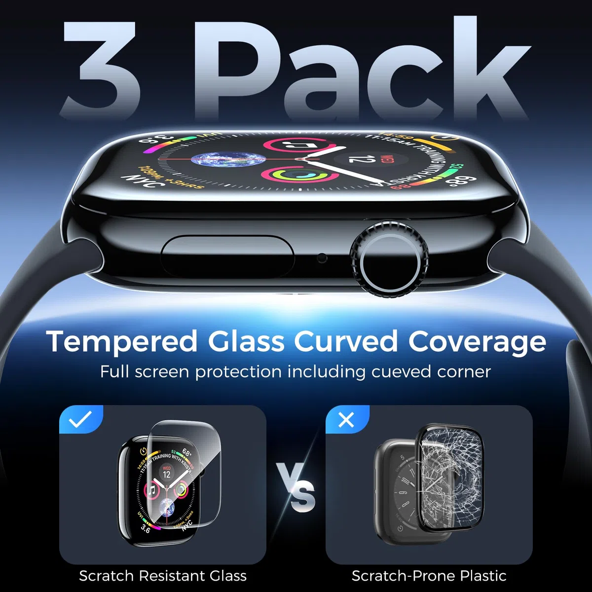 Ochraniacz ekranu kompatybilny z Apple Watch Series 8/7 41 mm, zakrzywiony 3D pełne pokrycie ochrona przed zarysowaniami osłona ze szkła hartowanego, ochrona ekranu bez pęcherzyków do iWatch 8/7 41 mm (3 szt.)