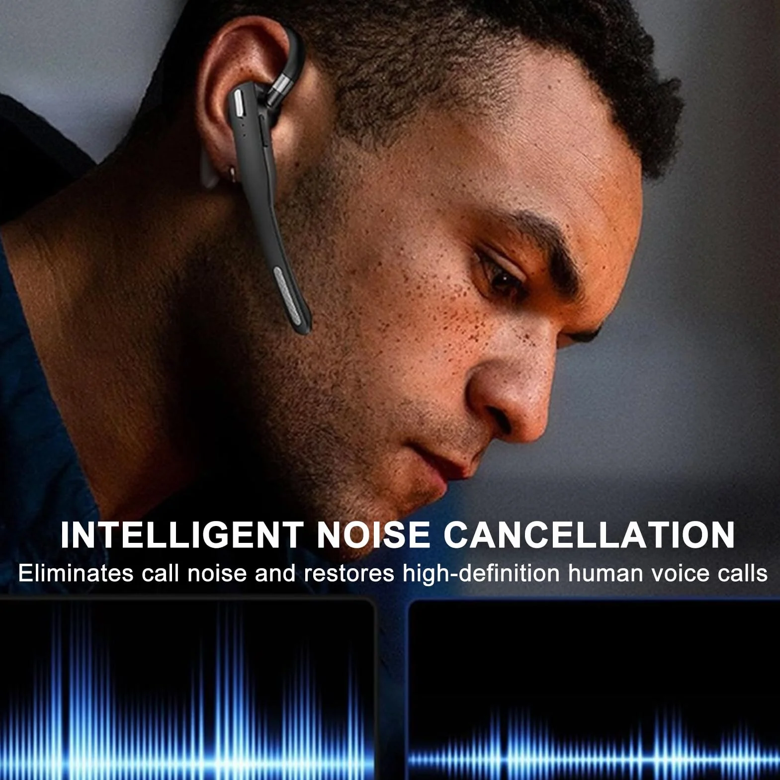 Zunate Słuchawki Bluetooth 5.1, bezprzewodowy zestaw głośnomówiący z mikrofonem, obrotowy, pojedynczy, douszny, bezprzewodowy zestaw słuchawkowy do prowadzenia samochodu, biura, sterowanie jednym