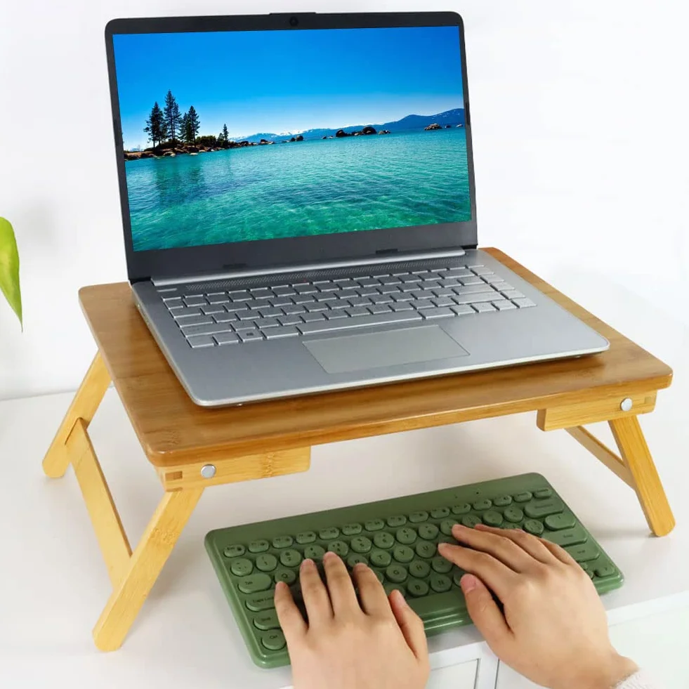 WKWKER 100% Bambusowy Stolik Na Laptopa Do łóżka Do łóżka śniadaniowego Ze Składanymi Nogami Przenośny Stolik Na Komputer Do Pisania Przekąsek (Naturalny)